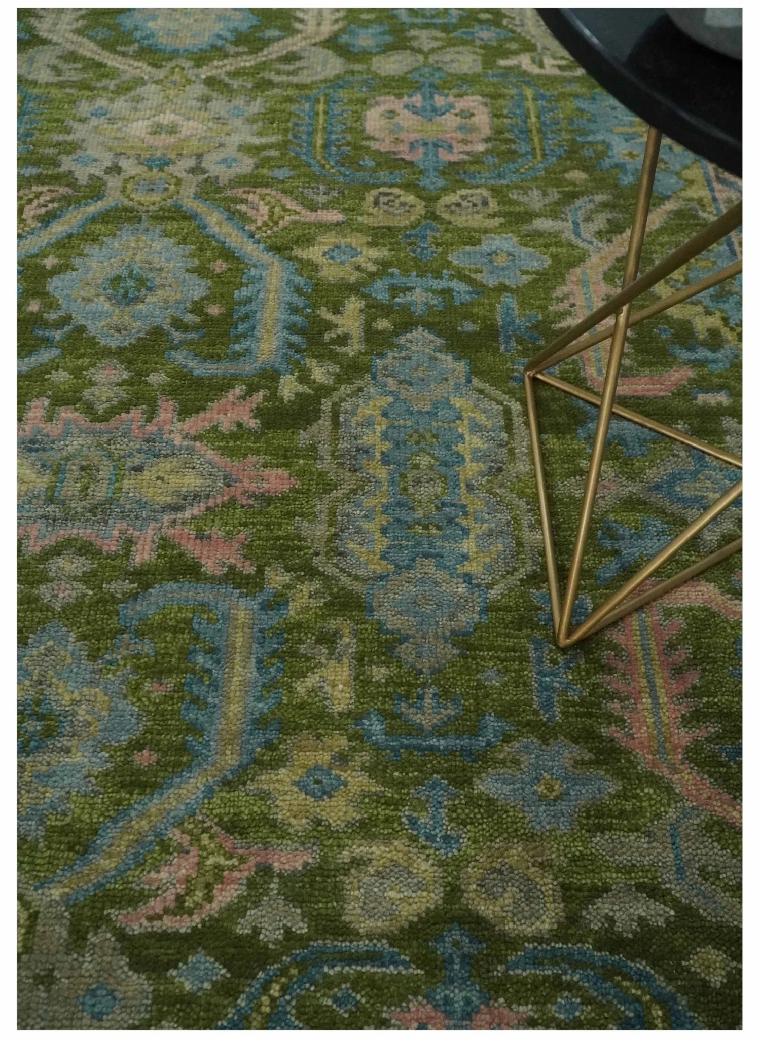 Custom Made Hand Knotted Green, Silver and Peach Traditional Oushak Wool Area Rug - Image 2