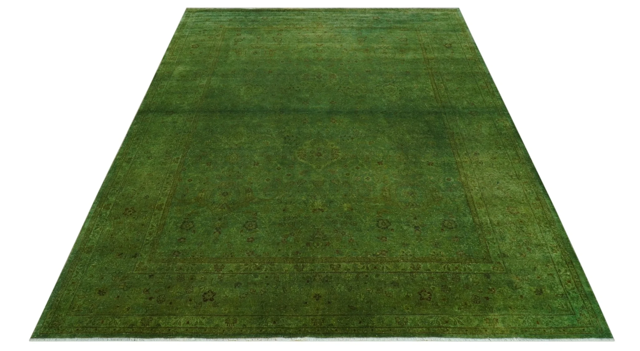 Hand Knotted Green Overdyed Traditional Oushak Design 9x12 Wool Area Rug - Image 11