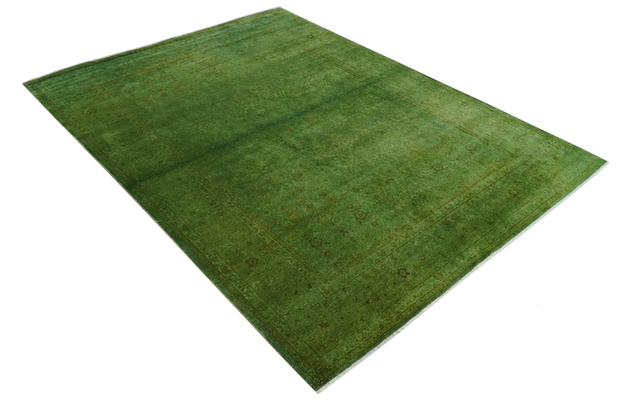 Hand Knotted Green Overdyed Traditional Oushak Design 9x12 Wool Area Rug - Image 12