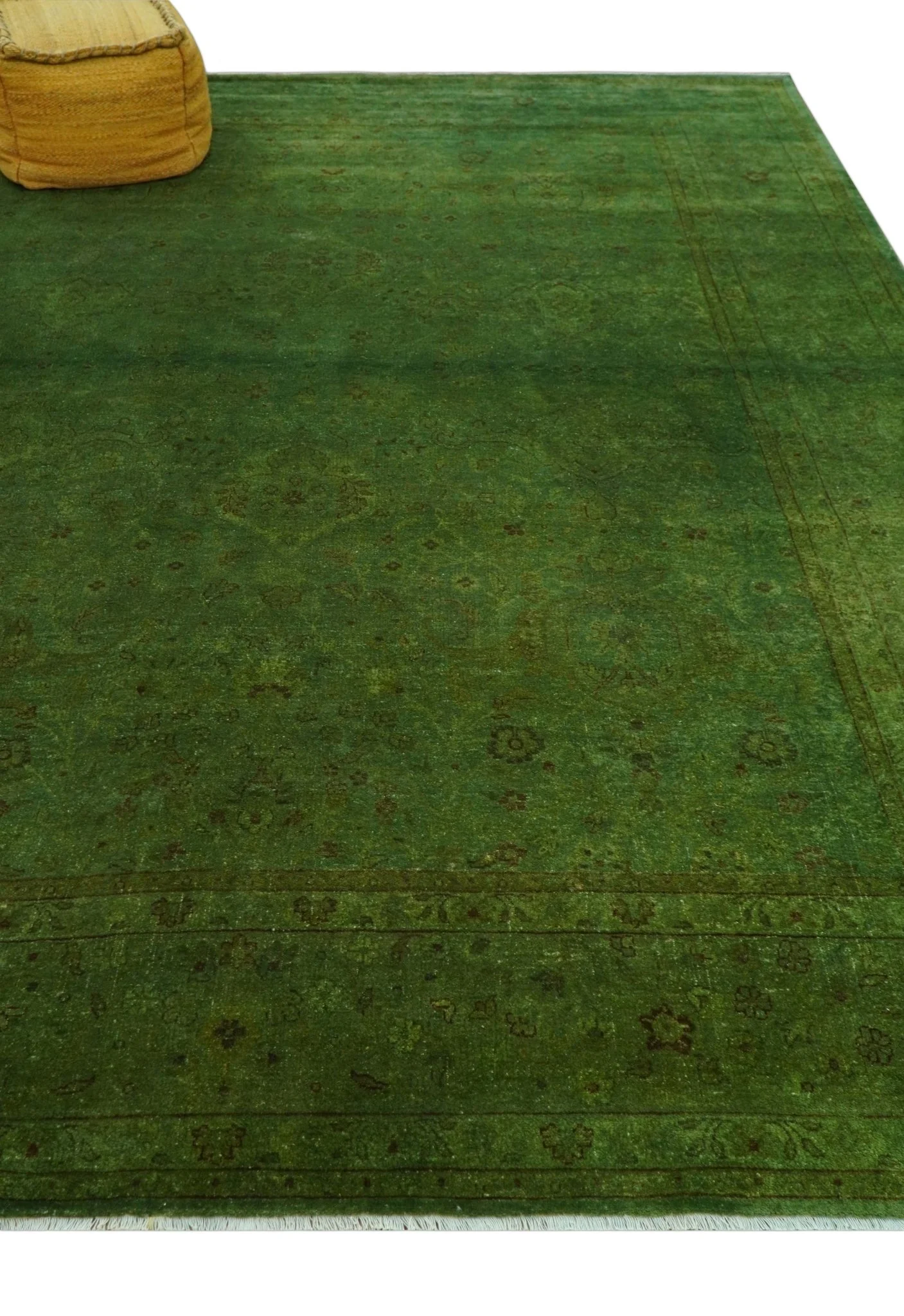Hand Knotted Green Overdyed Traditional Oushak Design 9x12 Wool Area Rug - Image 4