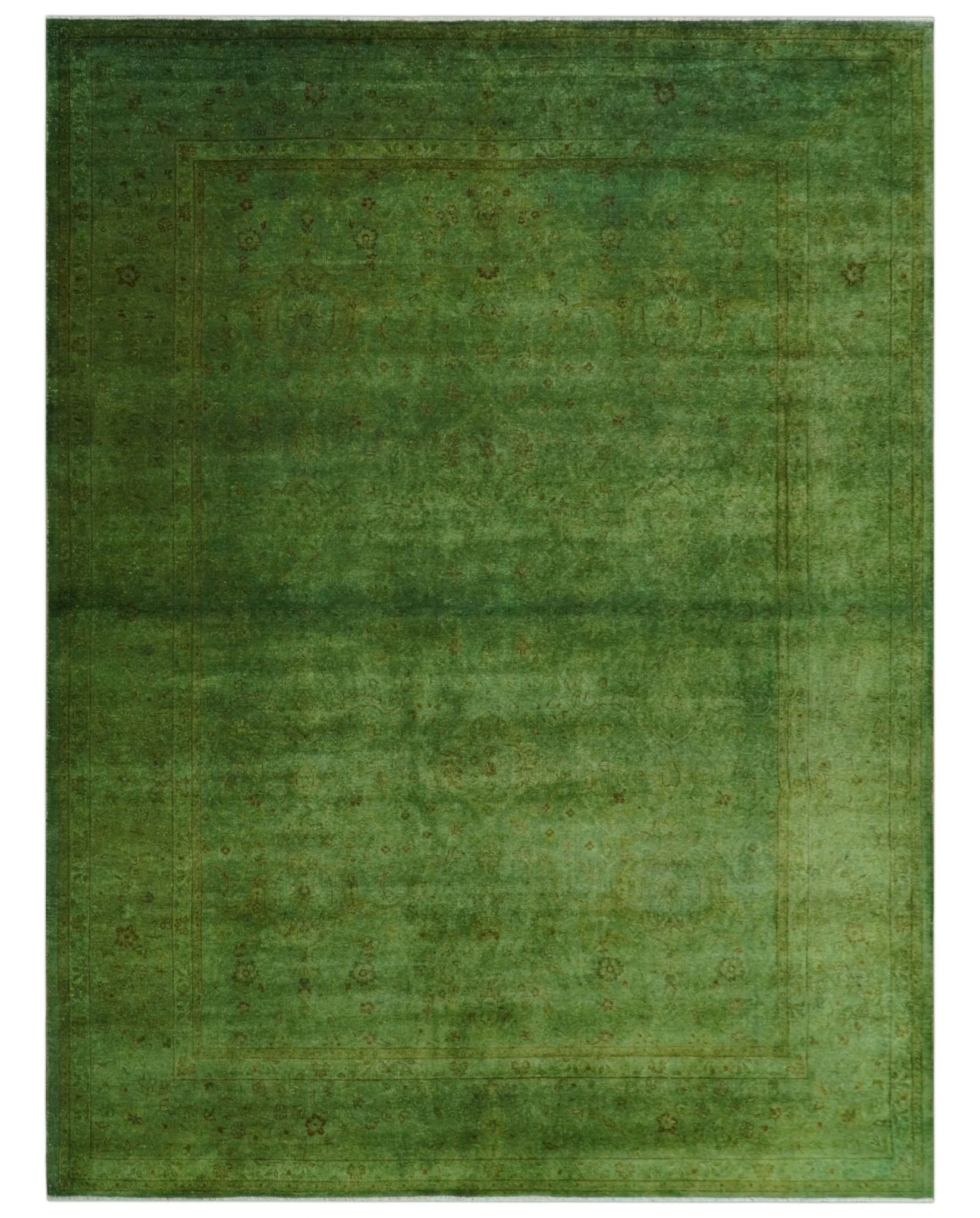 Hand Knotted Green Overdyed Traditional Oushak Design 9x12 Wool Area Rug - Image 9