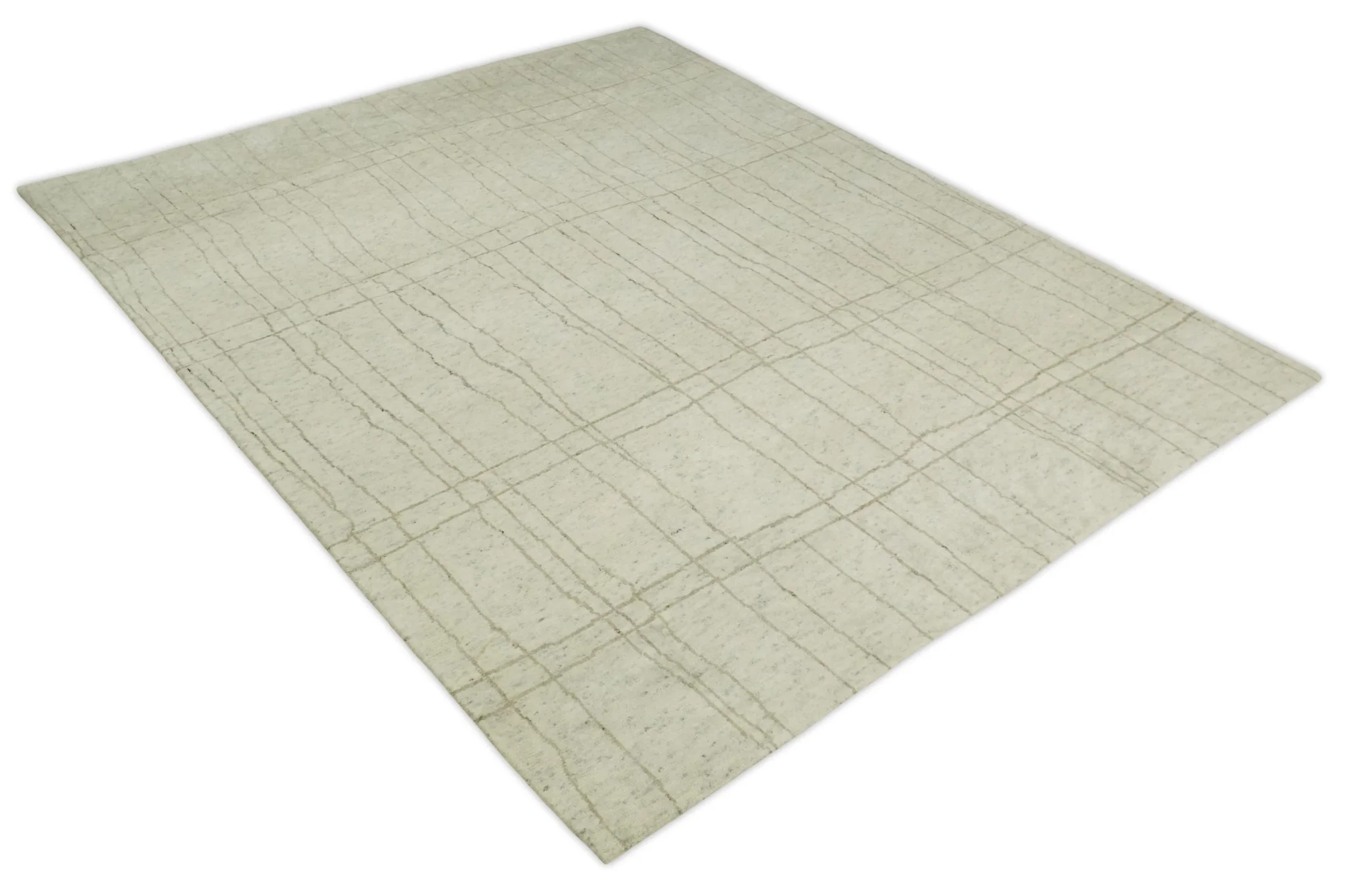 Hand Knotted Ivory and Beige 8x10 Trellis Moroccan Rug Made with Fine Wool | TRDCP645810 - Image 10