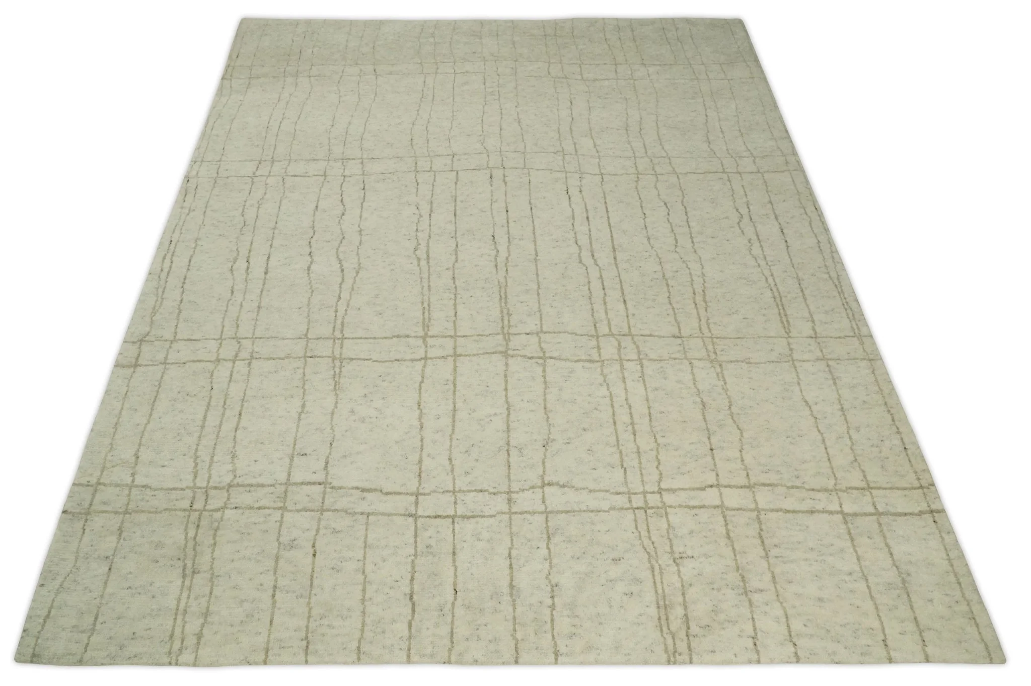 Hand Knotted Ivory and Beige 8x10 Trellis Moroccan Rug Made with Fine Wool | TRDCP645810 - Image 11