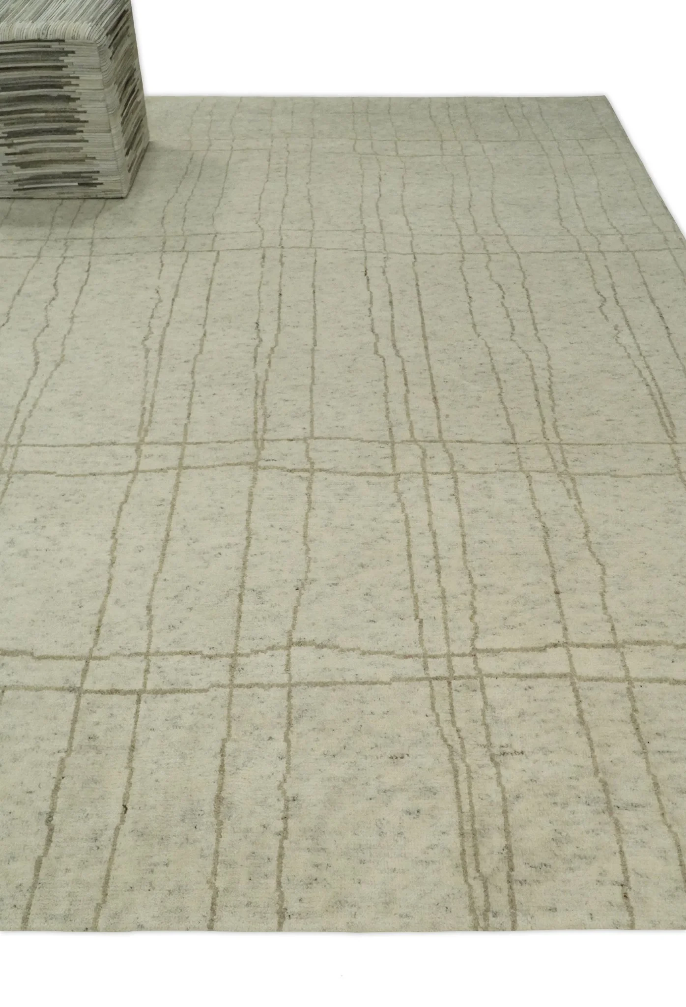 Hand Knotted Ivory and Beige 8x10 Trellis Moroccan Rug Made with Fine Wool | TRDCP645810 - Image 3