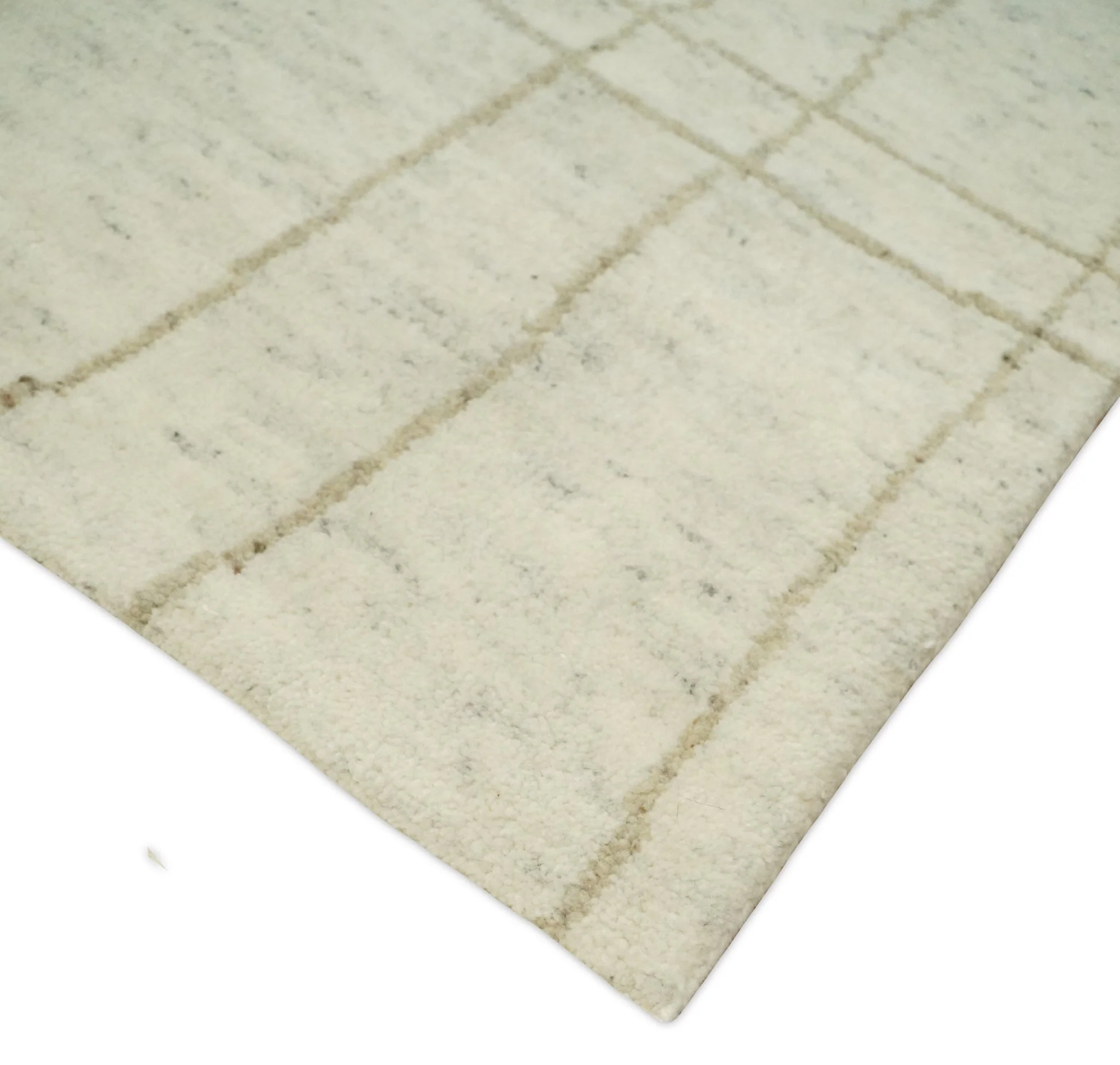 Hand Knotted Ivory and Beige 8x10 Trellis Moroccan Rug Made with Fine Wool | TRDCP645810 - Image 5