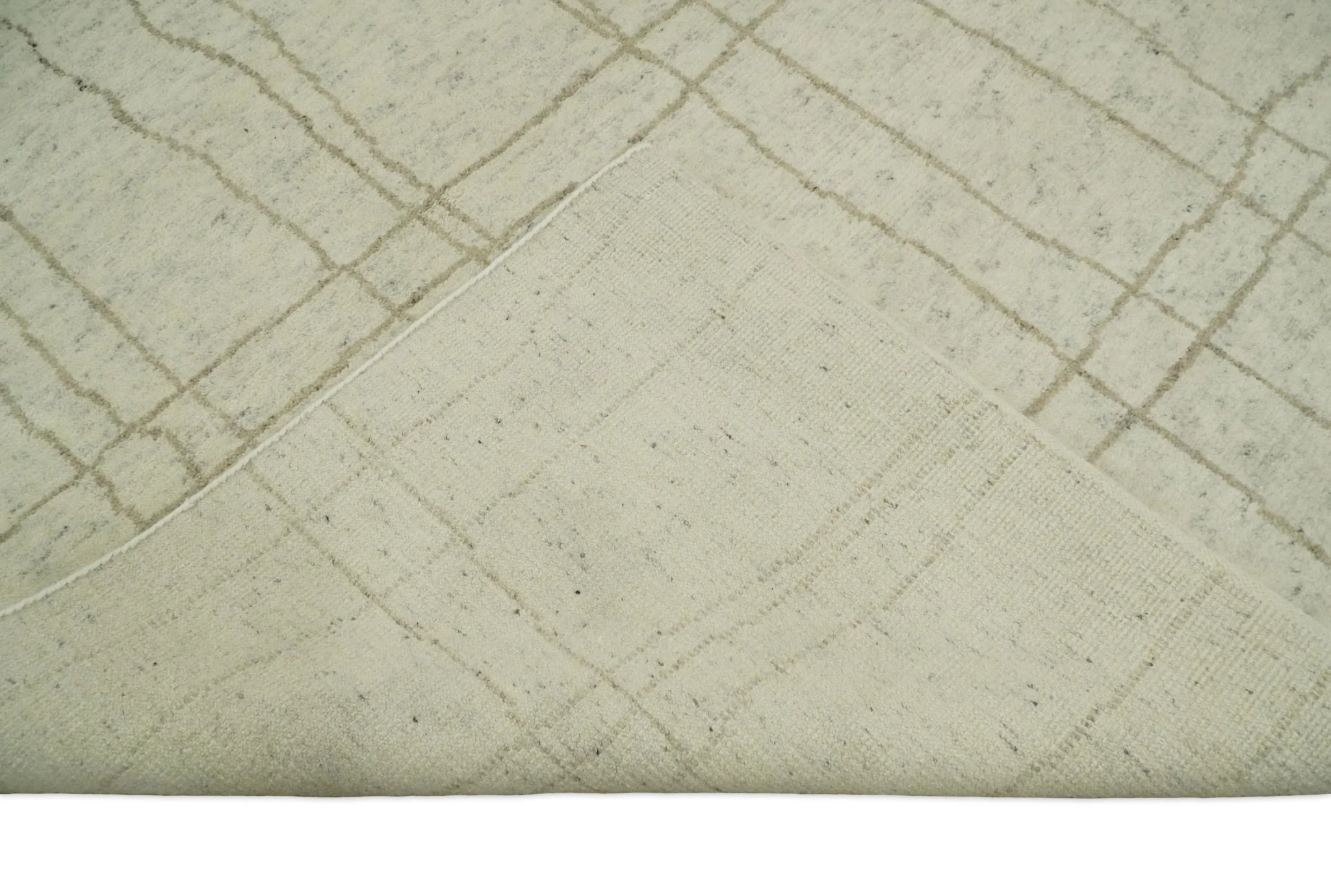 Hand Knotted Ivory and Beige 8x10 Trellis Moroccan Rug Made with Fine Wool | TRDCP645810 - Image 8