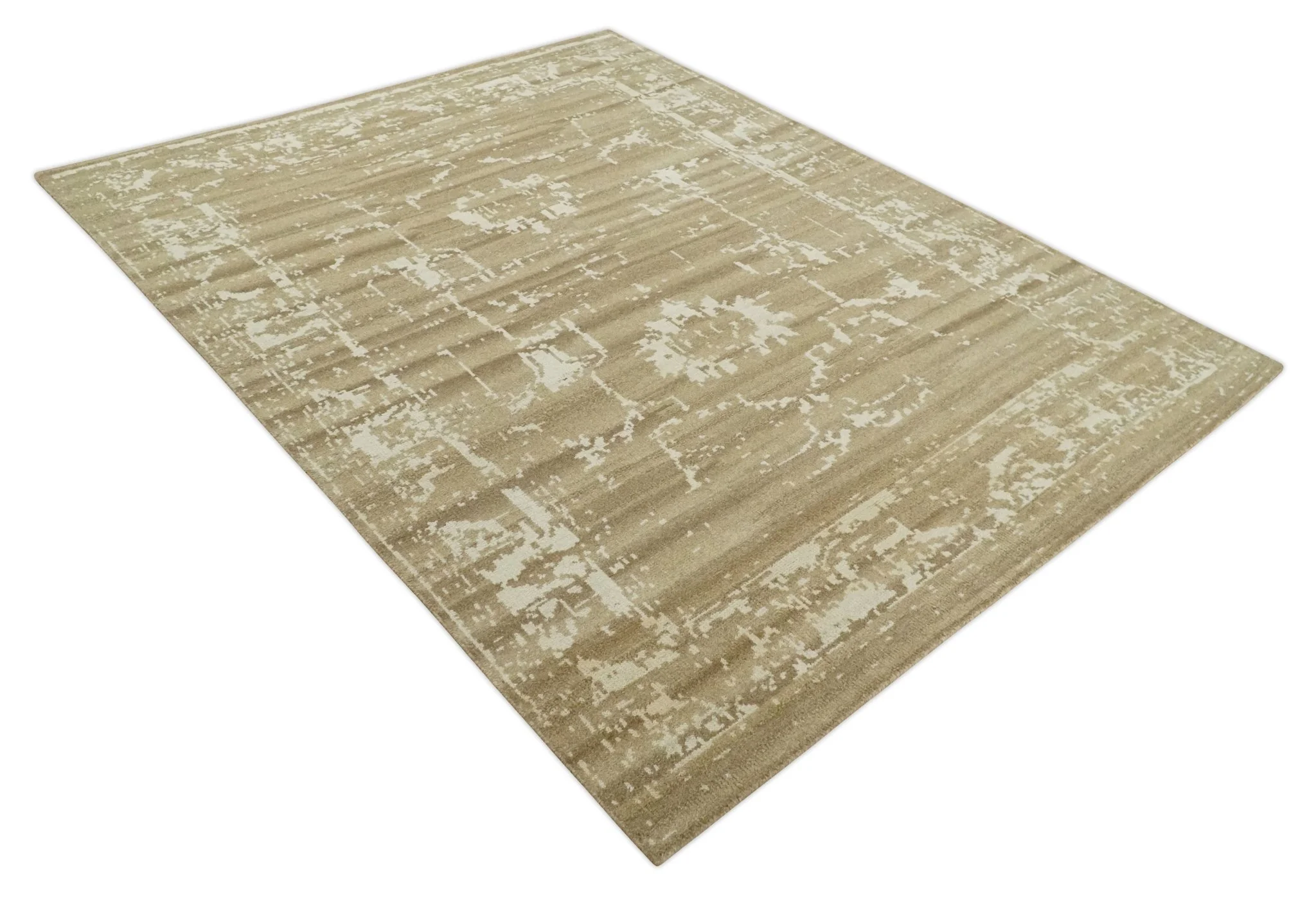 Custom Made Neutral Earthy Brown and Beige Chic Hand Knotted Natural Wool Minimal Area rug - Image 10