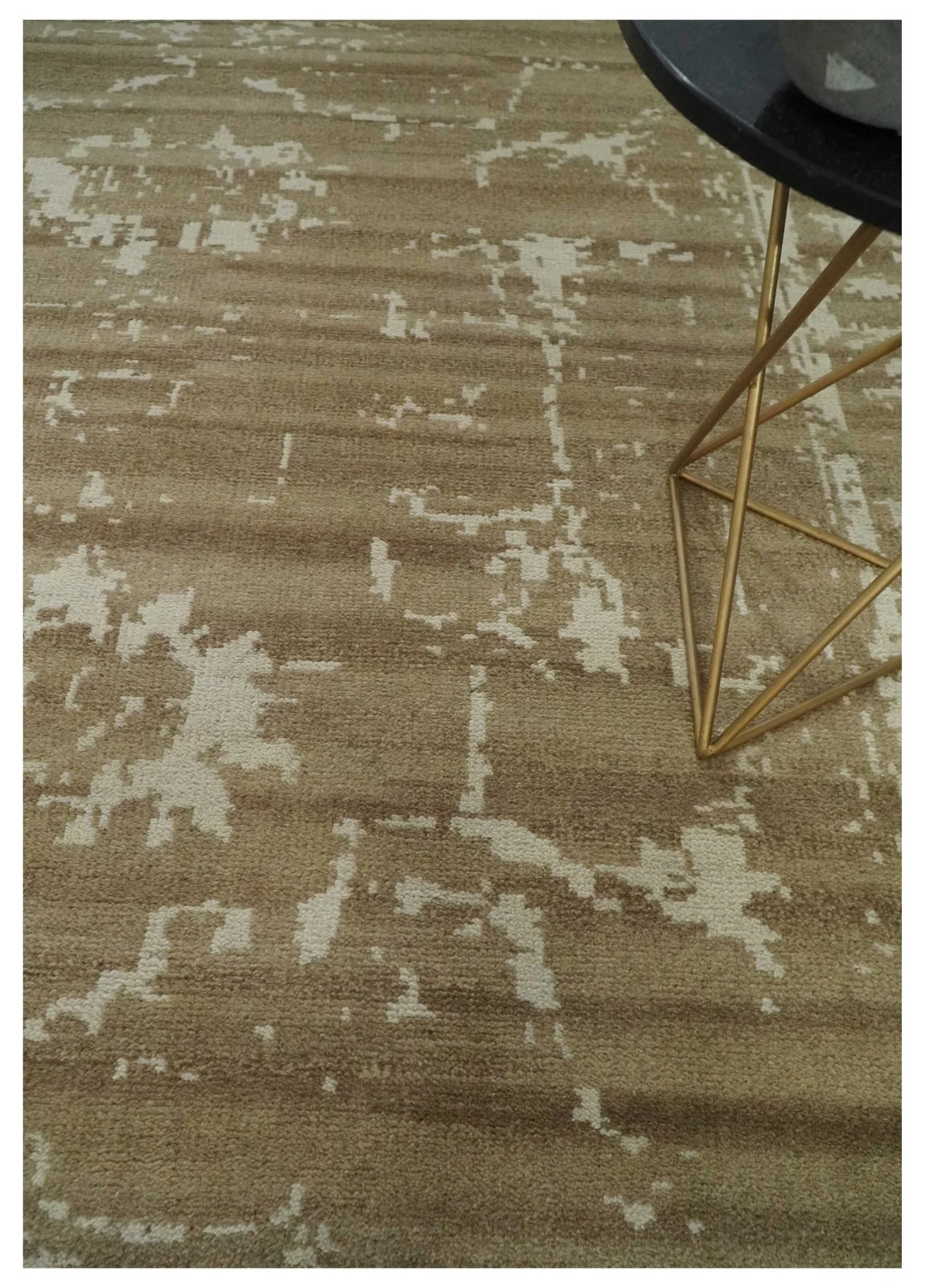 Custom Made Neutral Earthy Brown and Beige Chic Hand Knotted Natural Wool Minimal Area rug - Image 2