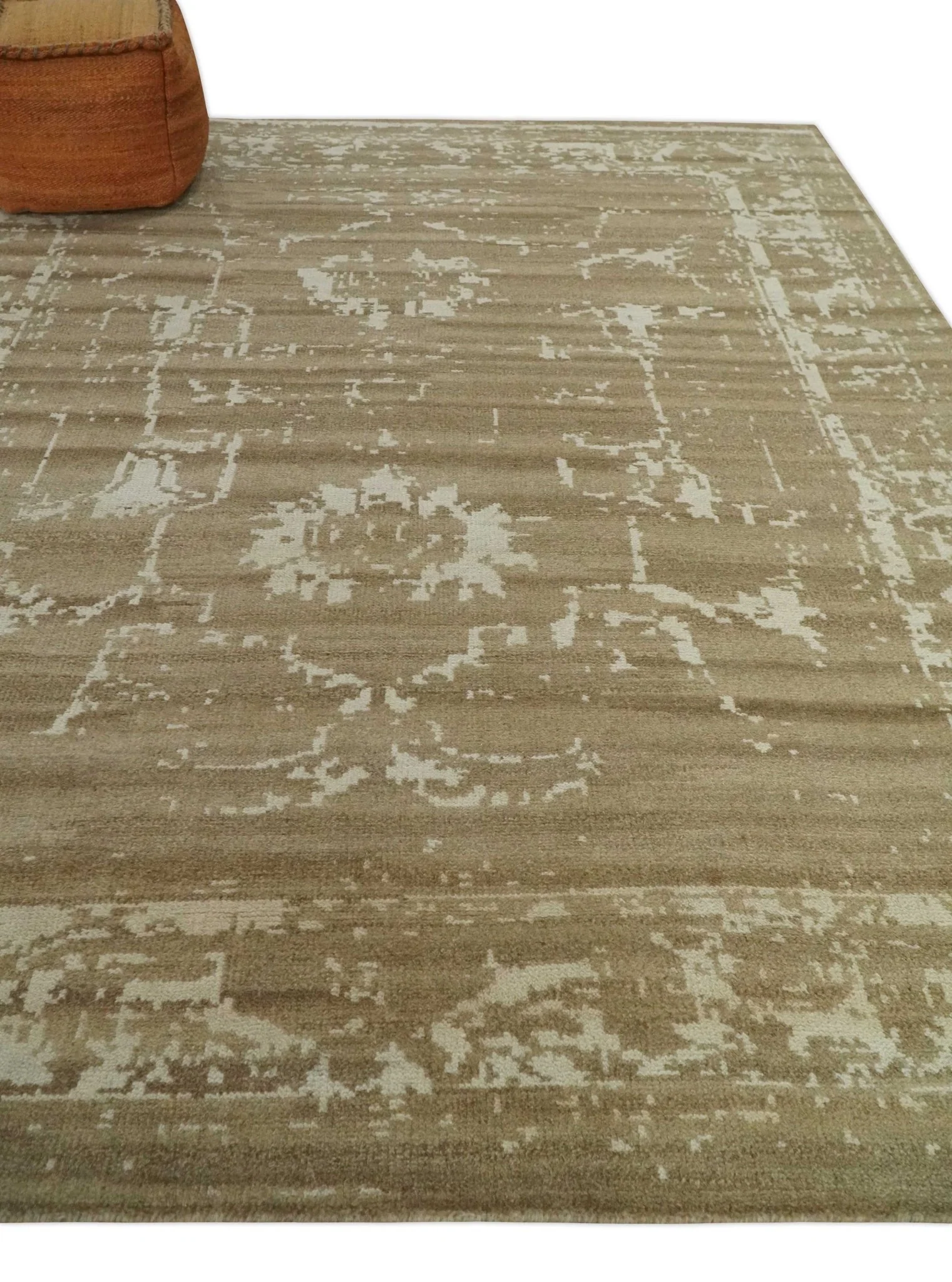 Custom Made Neutral Earthy Brown and Beige Chic Hand Knotted Natural Wool Minimal Area rug - Image 3