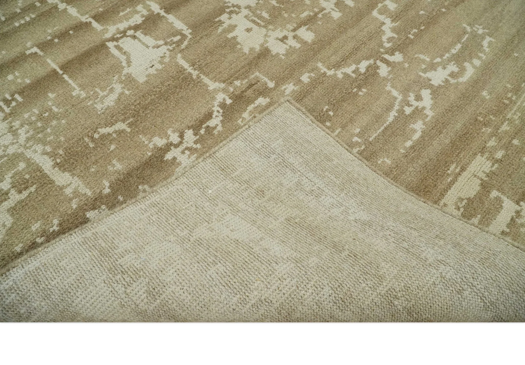 Custom Made Neutral Earthy Brown and Beige Chic Hand Knotted Natural Wool Minimal Area rug - Image 6