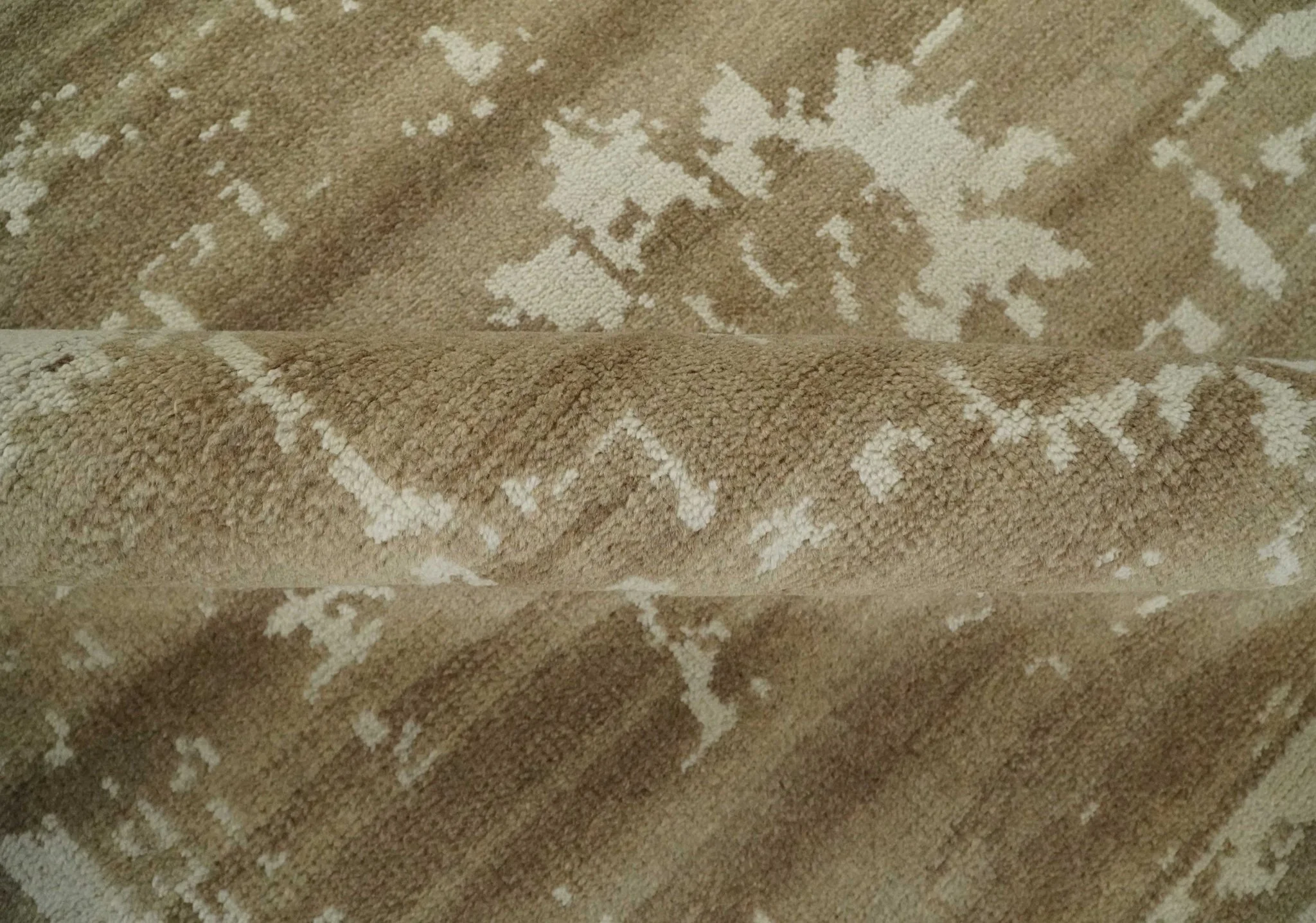 Custom Made Neutral Earthy Brown and Beige Chic Hand Knotted Natural Wool Minimal Area rug - Image 8