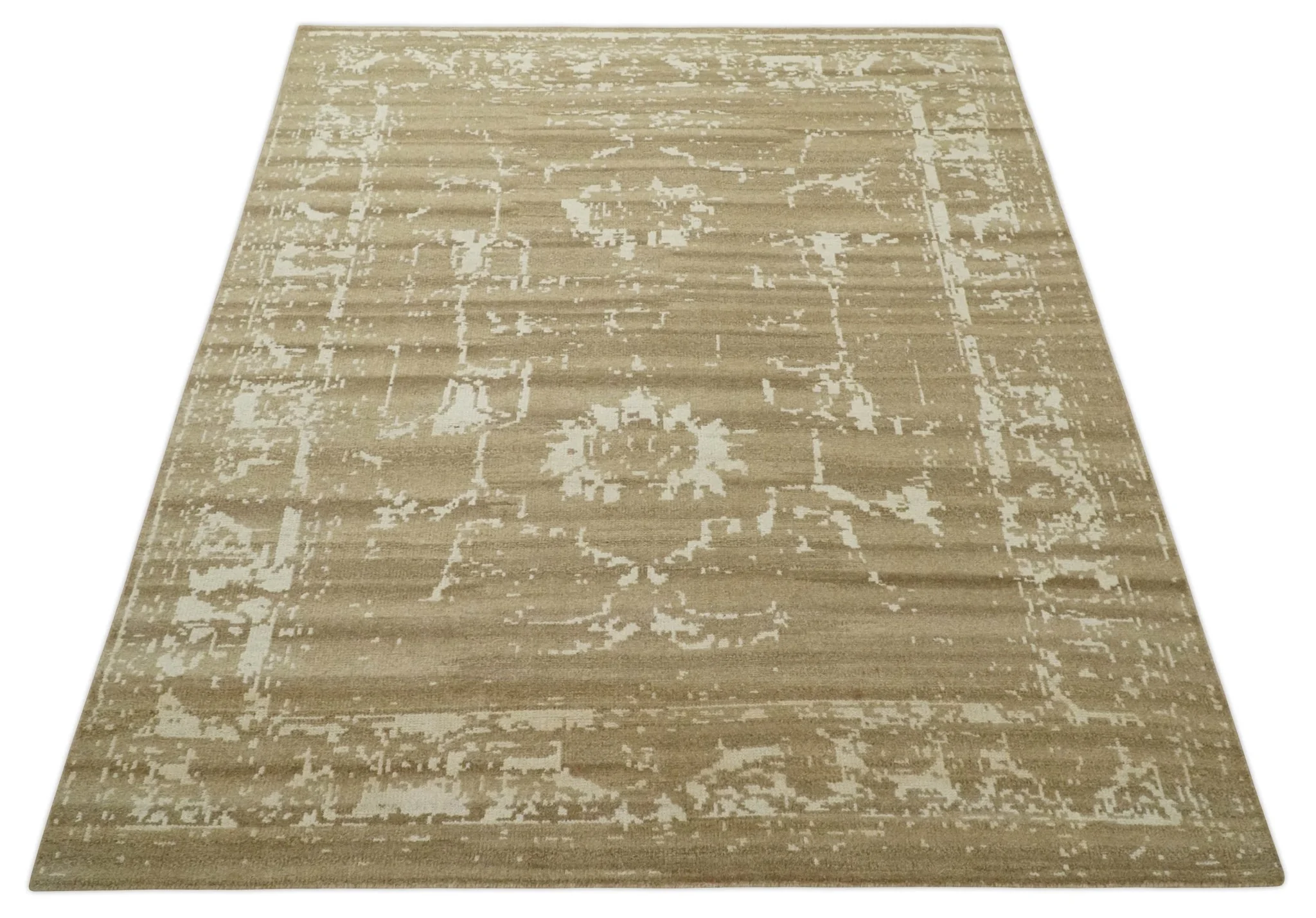 Custom Made Neutral Earthy Brown and Beige Chic Hand Knotted Natural Wool Minimal Area rug - Image 9