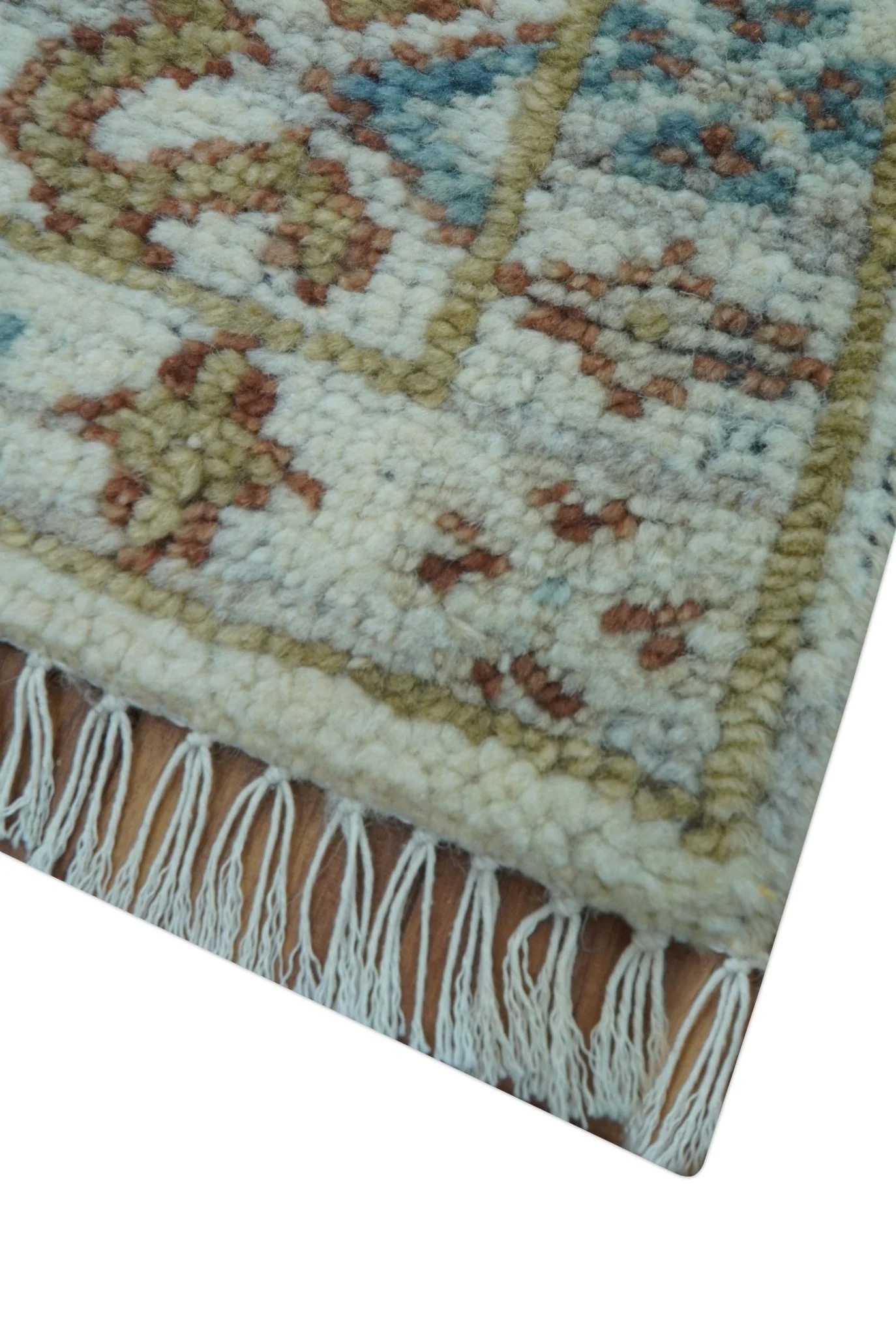 Hand knotted 2x3 Ivory And Blue transitional geometrical Design Wool Area Rug - Image 5