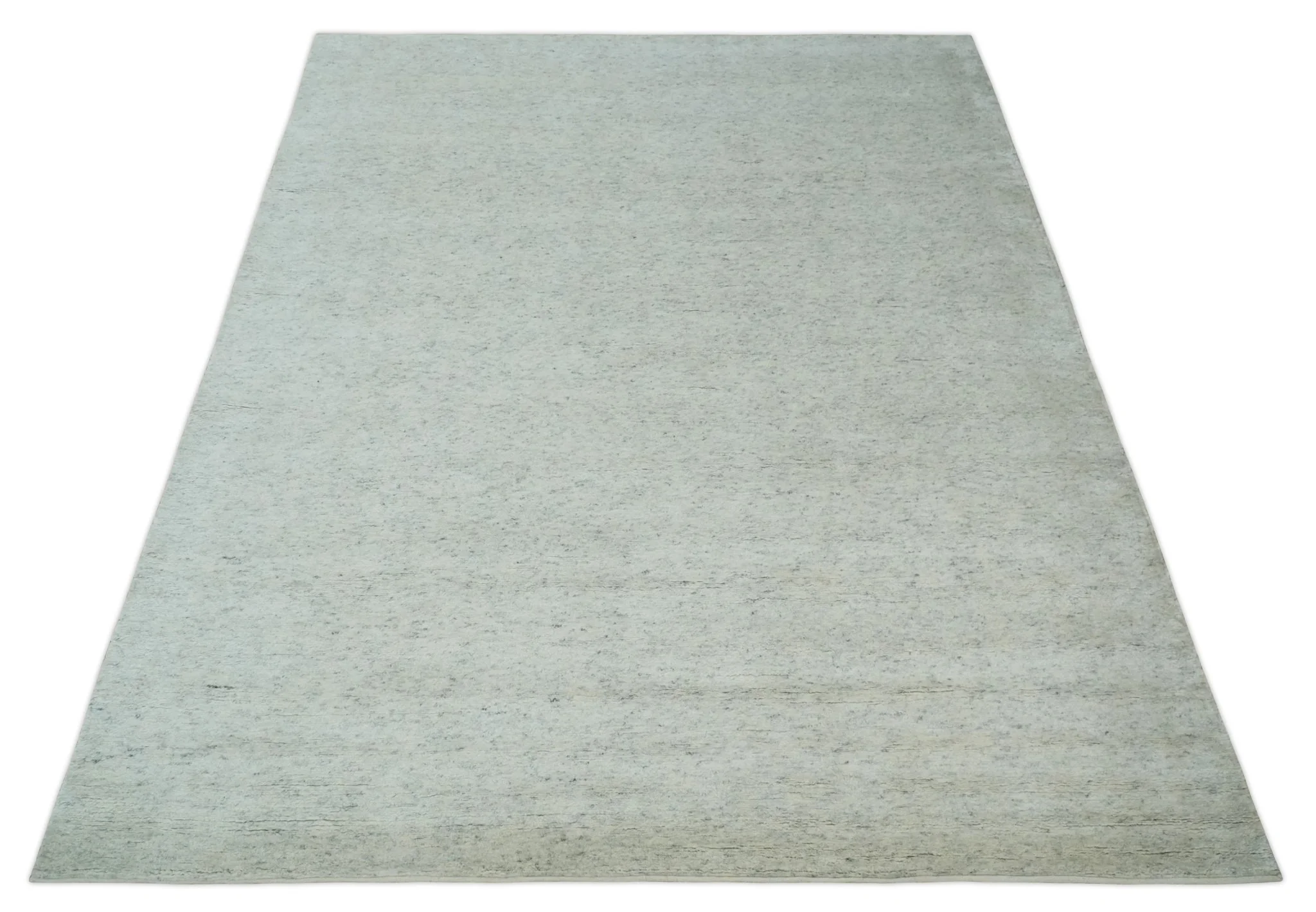 Minimalist Fine Hand Knotted Ivory and Silver 9x12 Rug Made with Fine Wool, Solid Rug | AC37912 - Image 10