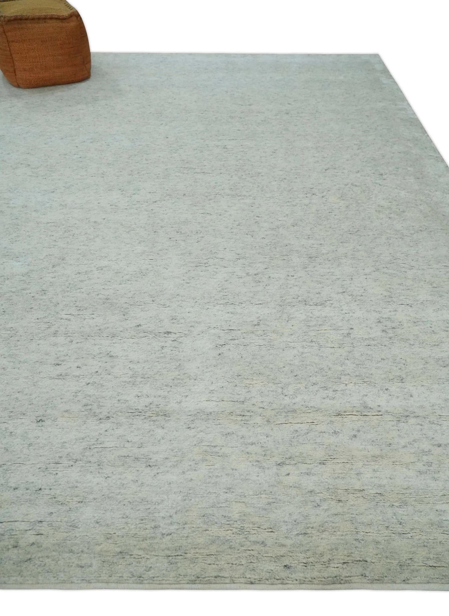 Minimalist Fine Hand Knotted Ivory and Silver 9x12 Rug Made with Fine Wool, Solid Rug | AC37912 - Image 3