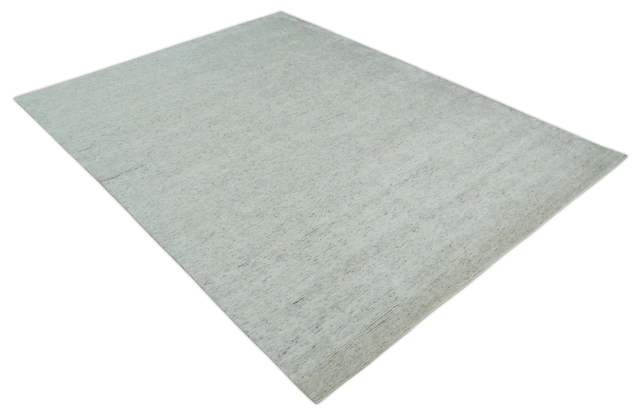 Minimalist Fine Hand Knotted Ivory and Silver 9x12 Rug Made with Fine Wool, Solid Rug | AC37912 - Image 9