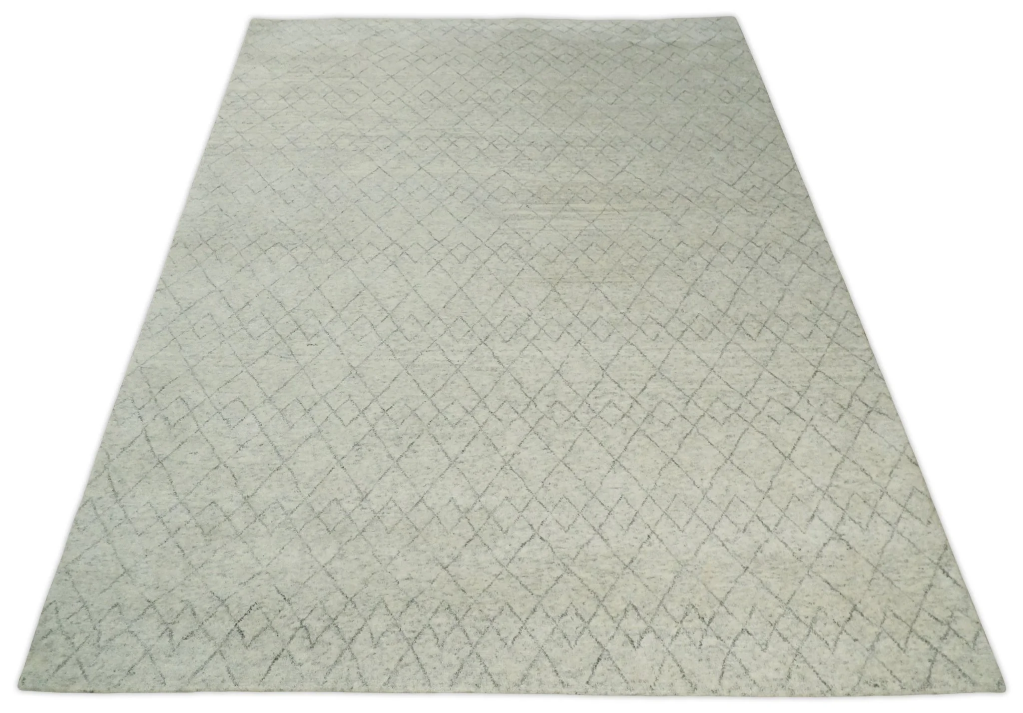 Hand Knotted Ivory and Charcoal 9x12 Trellis Moroccan Rug Made with Fine Wool | TRDCP654912 - Image 10
