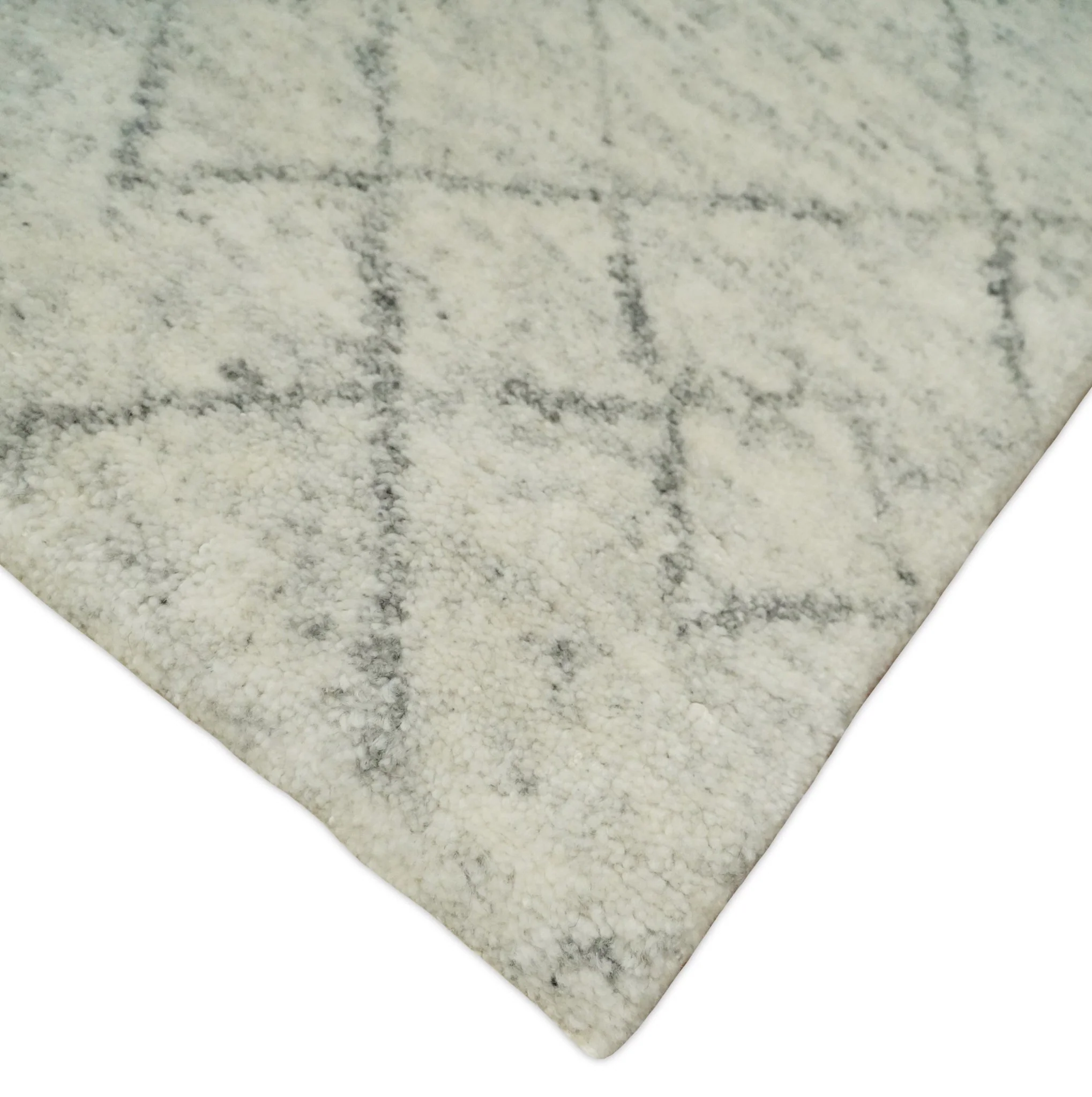 Hand Knotted Ivory and Charcoal 9x12 Trellis Moroccan Rug Made with Fine Wool | TRDCP654912 - Image 5
