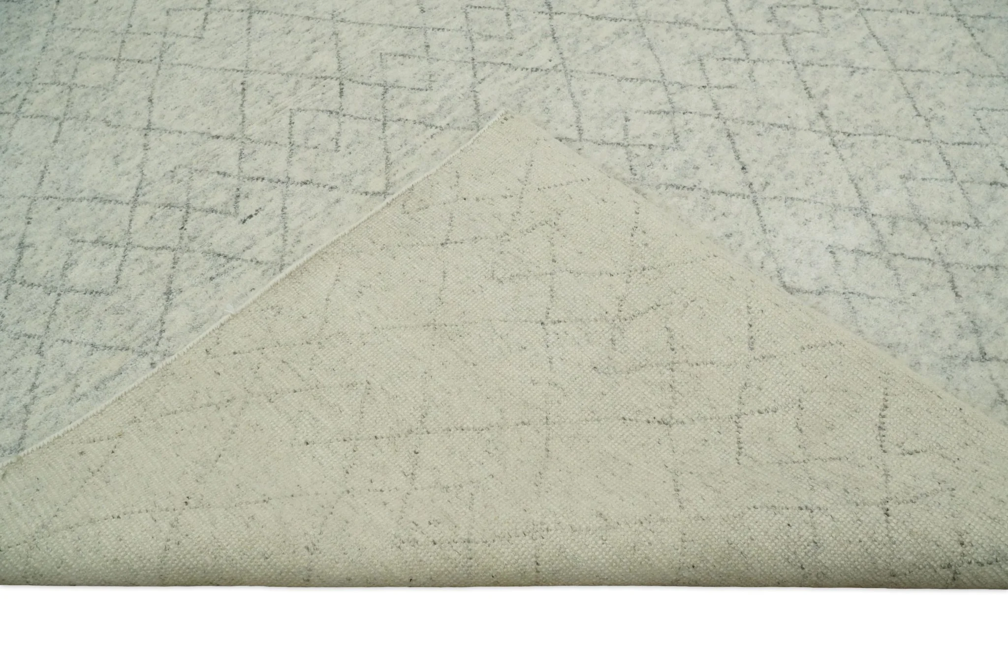 Hand Knotted Ivory and Charcoal 9x12 Trellis Moroccan Rug Made with Fine Wool | TRDCP654912 - Image 8