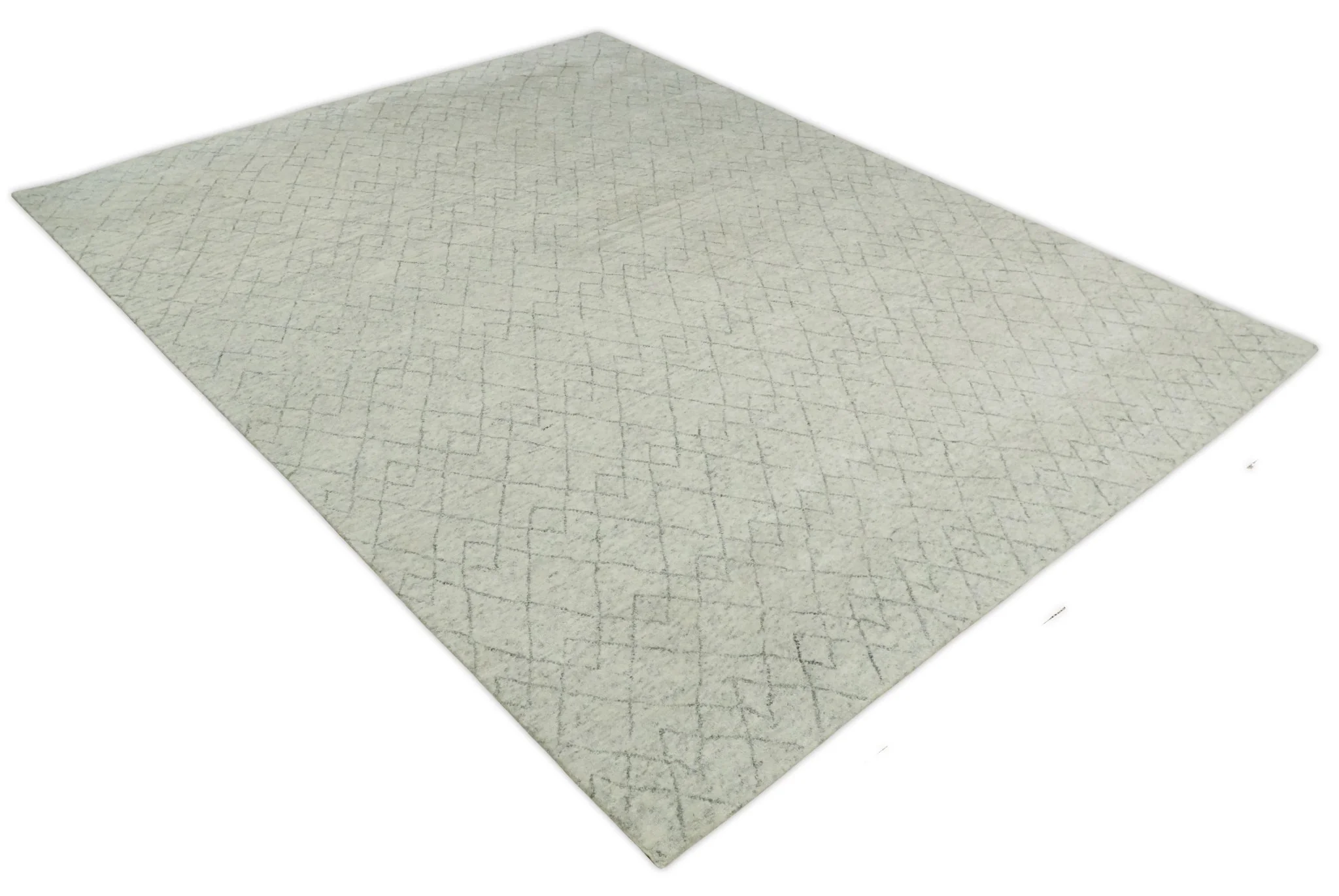 Hand Knotted Ivory and Charcoal 9x12 Trellis Moroccan Rug Made with Fine Wool | TRDCP654912 - Image 9