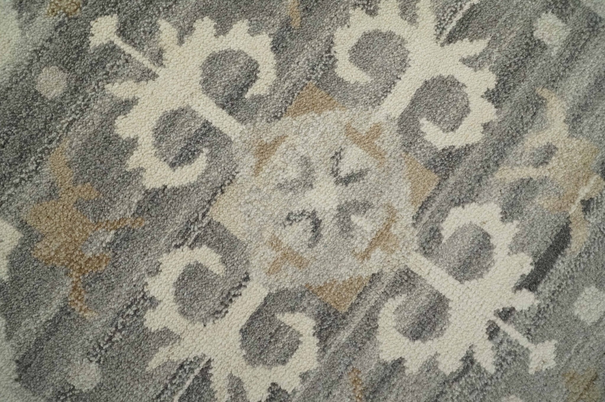 Custom Made Hand Knotted Ivory and Charcoal Medallion Pattern Wool Area Rug - Image 4