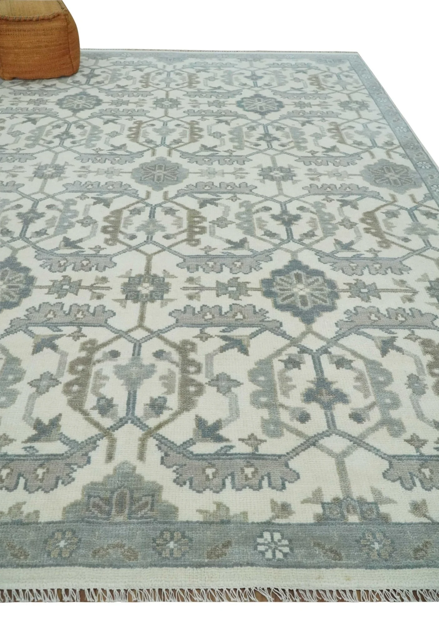 Custom Made Hand Knotted Ivory and Silver Oriental Oushak Multi Size Traditional Wool Area Rug, Living Room and Bedroom Rug - Image 3