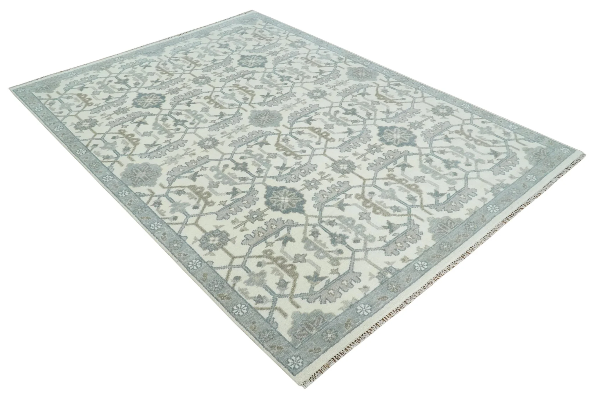 Large Hand Knotted Ivory and Silver 9x12 Oriental Oushak Traditional Wool Area Rug - Image 10