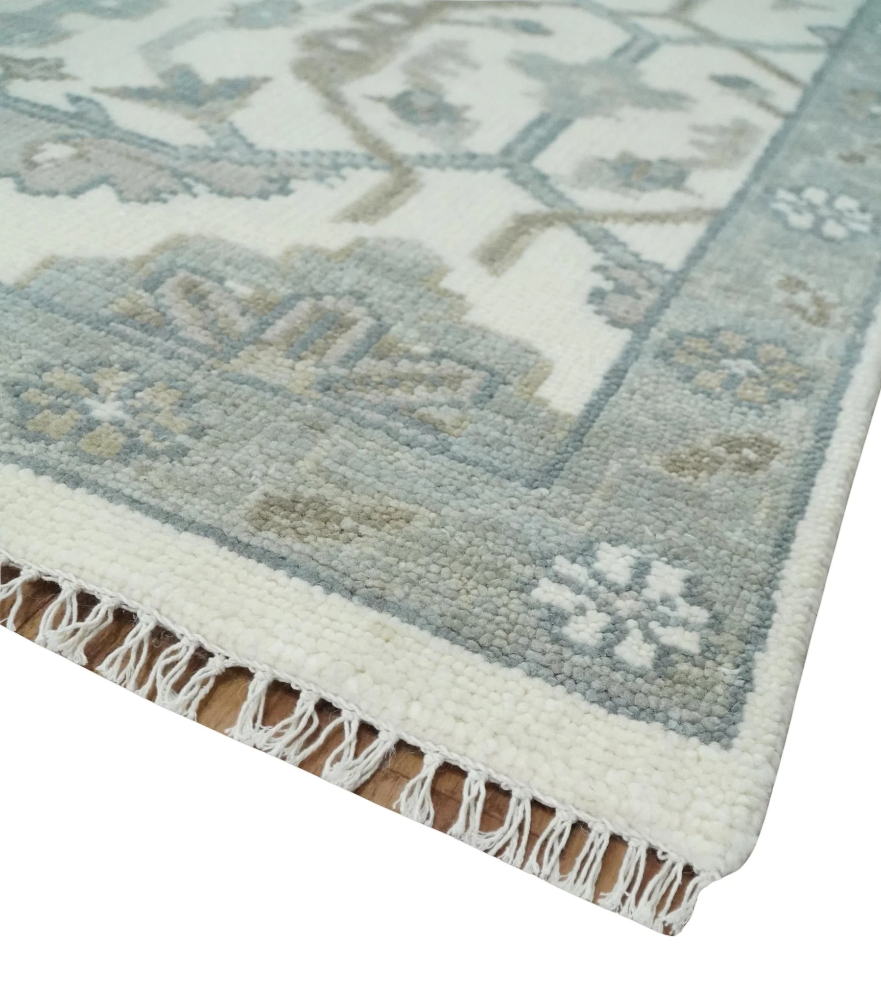 Large Hand Knotted Ivory and Silver 9x12 Oriental Oushak Traditional Wool Area Rug - Image 5