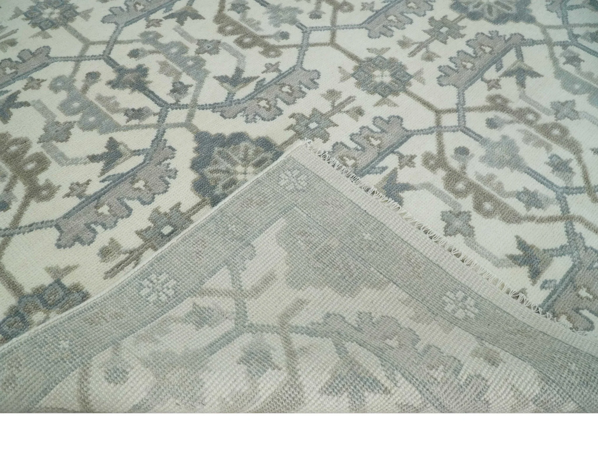 Large Hand Knotted Ivory and Silver 9x12 Oriental Oushak Traditional Wool Area Rug - Image 7