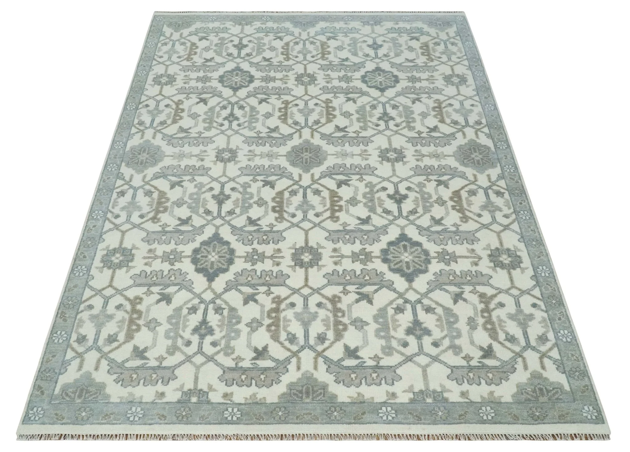 Large Hand Knotted Ivory and Silver 9x12 Oriental Oushak Traditional Wool Area Rug - Image 9