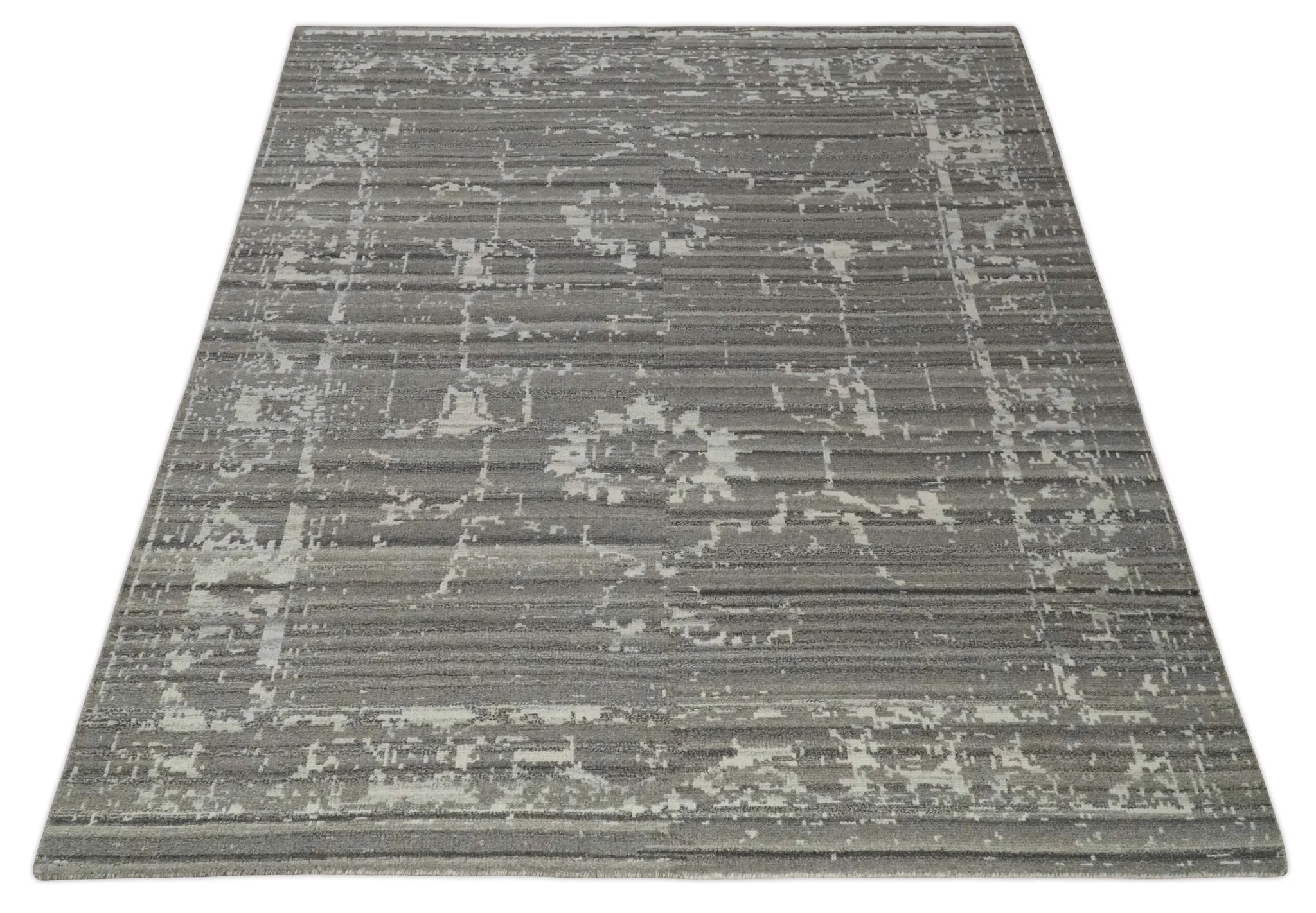 Hand Knotted Ivory and Charcoal Traditional Abstract Natural Wool Custom Made Area Rug, Kids, Living Room and Bedroom Rug - Image 10