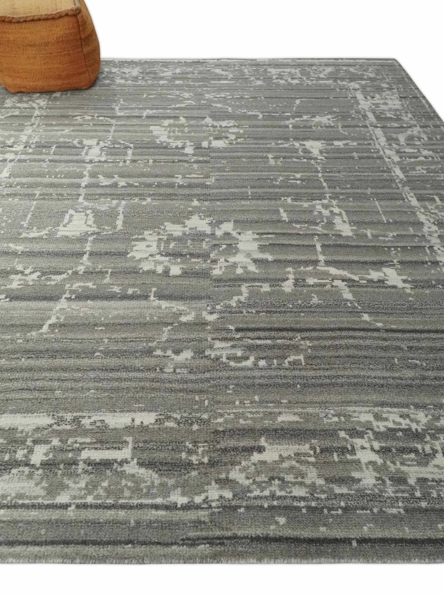 Hand Knotted Ivory and Charcoal Traditional Abstract Natural Wool Custom Made Area Rug, Kids, Living Room and Bedroom Rug - Image 3