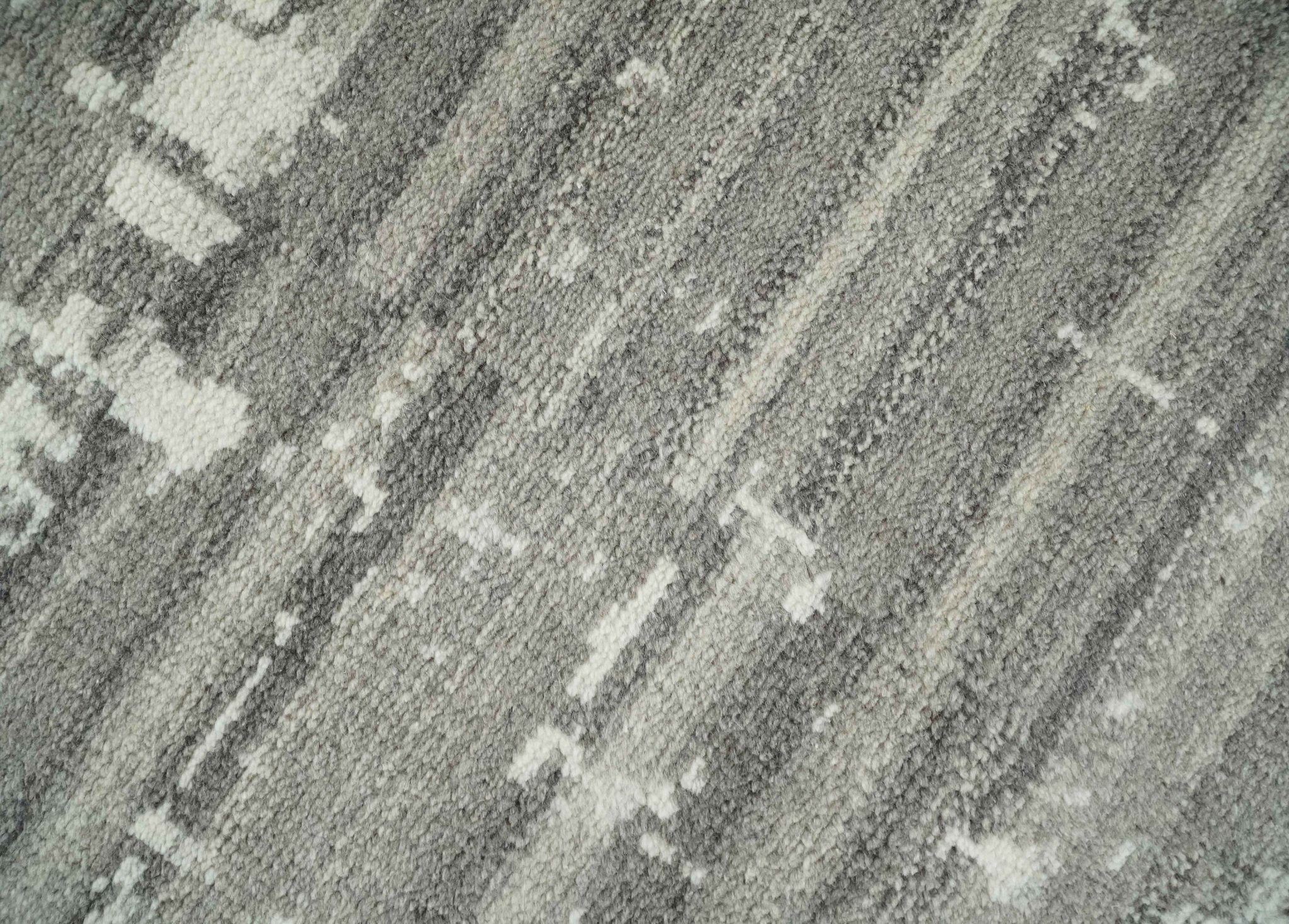 Hand Knotted Ivory and Charcoal Traditional Abstract Natural Wool Custom Made Area Rug, Kids, Living Room and Bedroom Rug - Image 4