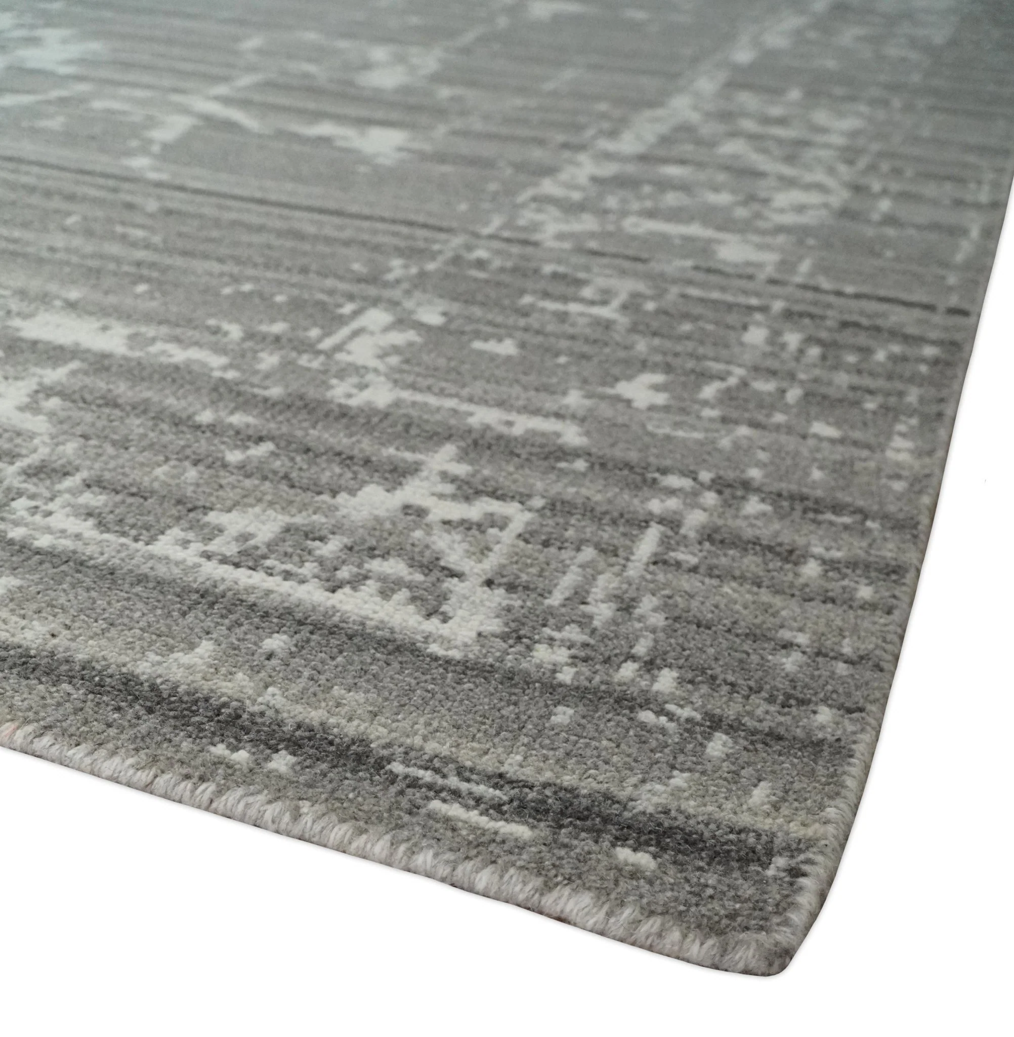 Hand Knotted Ivory and Charcoal Traditional Abstract Natural Wool Custom Made Area Rug, Kids, Living Room and Bedroom Rug - Image 5