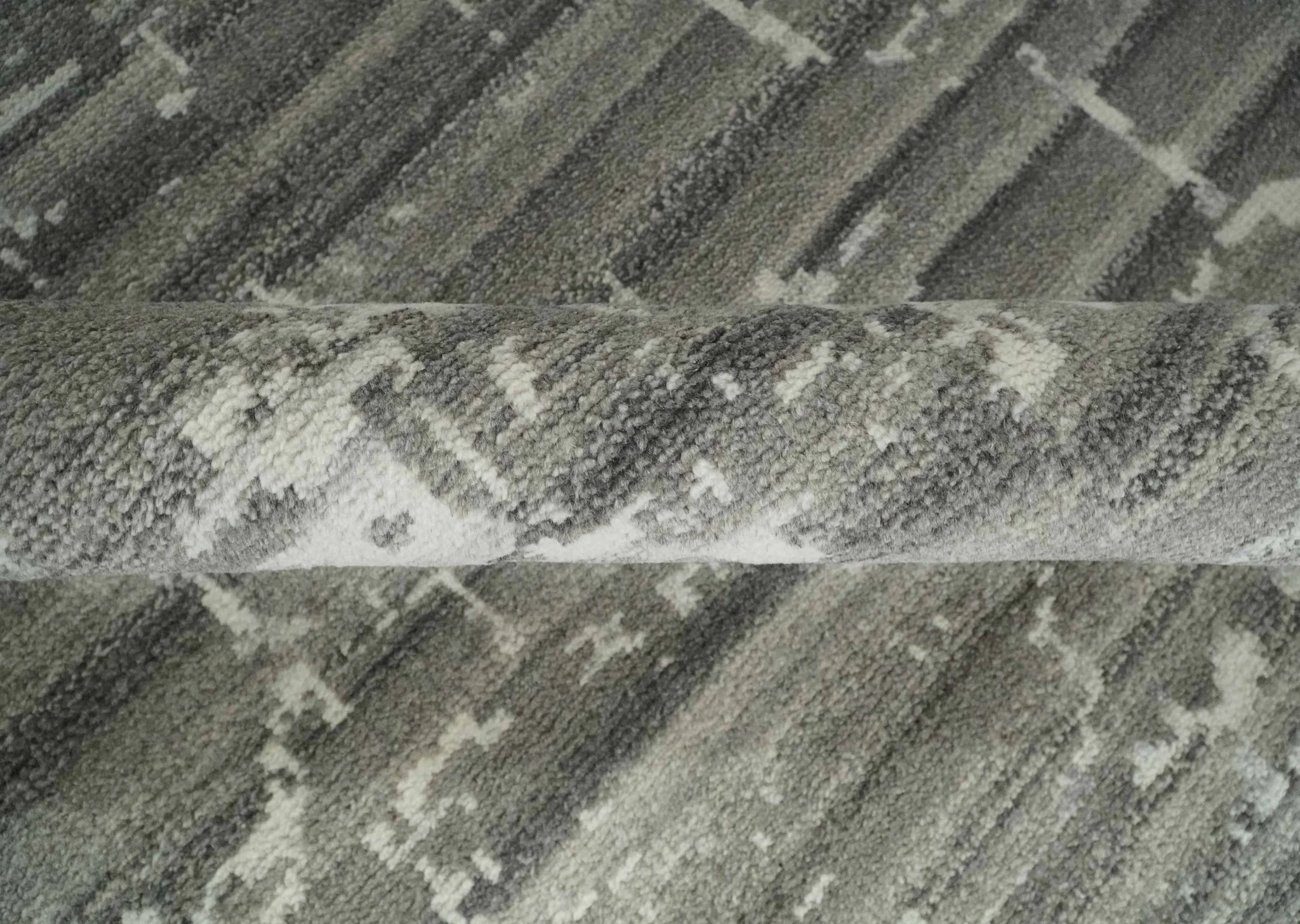 Hand Knotted Ivory and Charcoal Traditional Abstract Natural Wool Custom Made Area Rug, Kids, Living Room and Bedroom Rug - Image 6