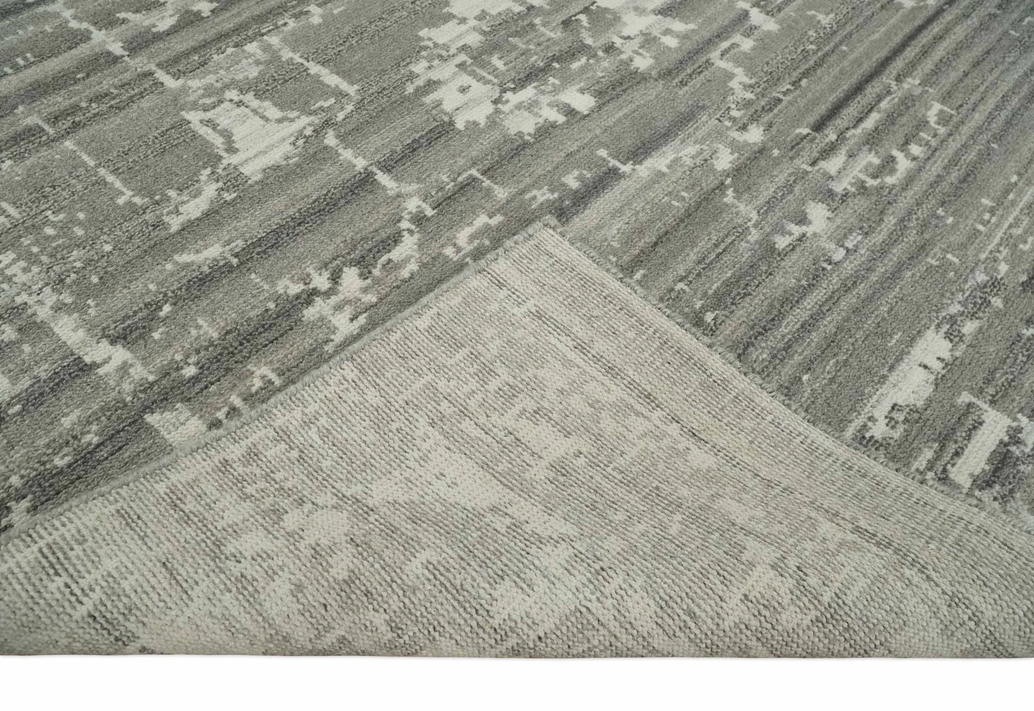 Hand Knotted Ivory and Charcoal Traditional Abstract Natural Wool Custom Made Area Rug, Kids, Living Room and Bedroom Rug - Image 7