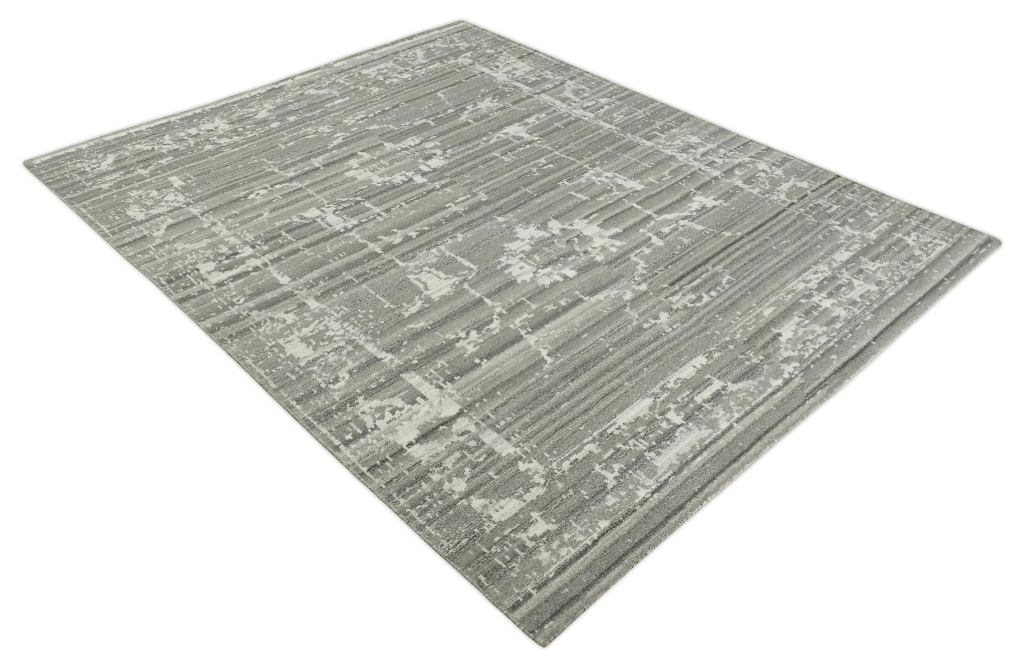 Hand Knotted Ivory and Charcoal Traditional Abstract Natural Wool Custom Made Area Rug, Kids, Living Room and Bedroom Rug - Image 9