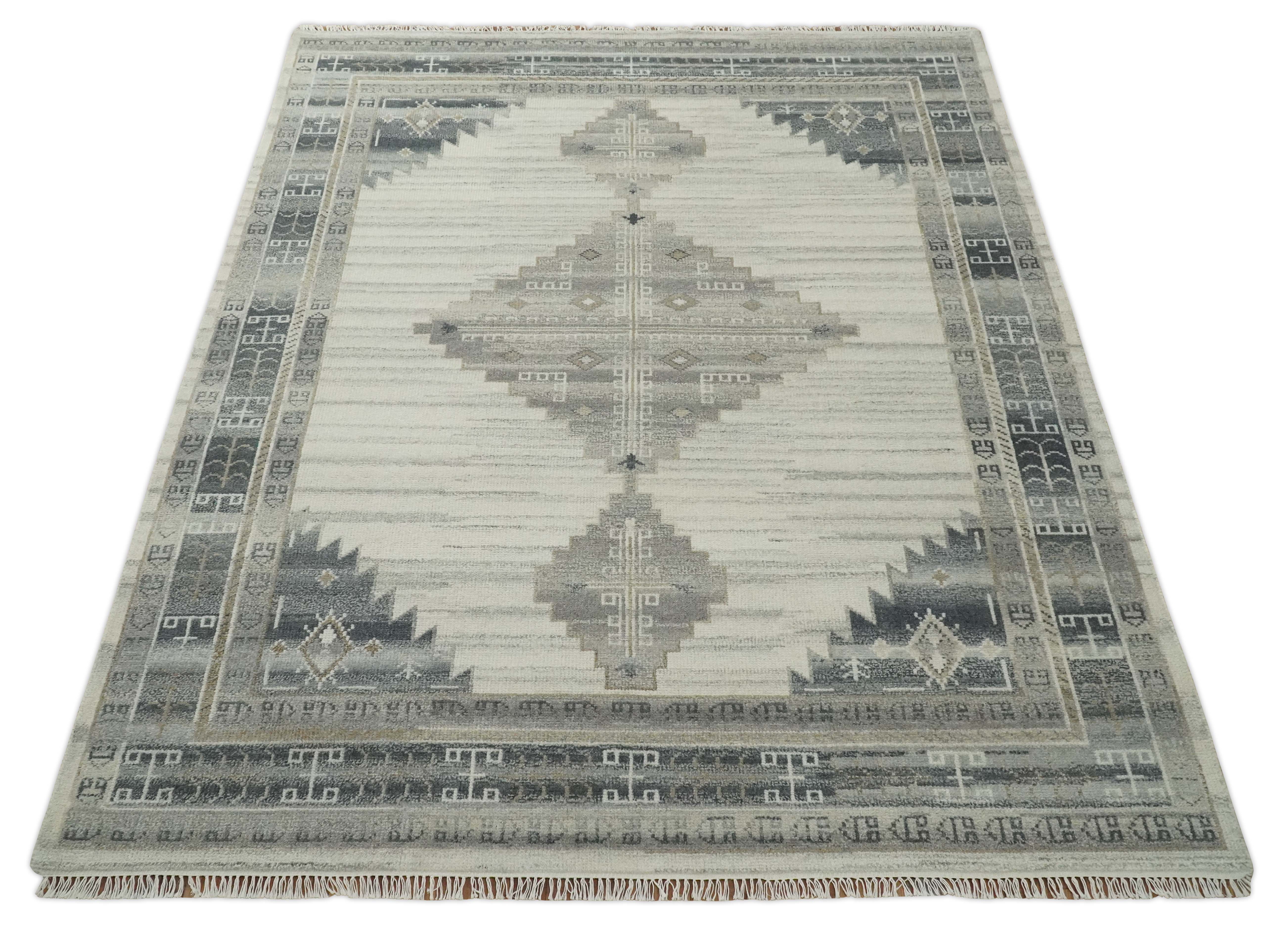 Natural Wool Hand Knotted Ivory and Gray Traditional Multi size wool Area Rug, Kids, Living Room and Bedroom Rug - Image 10