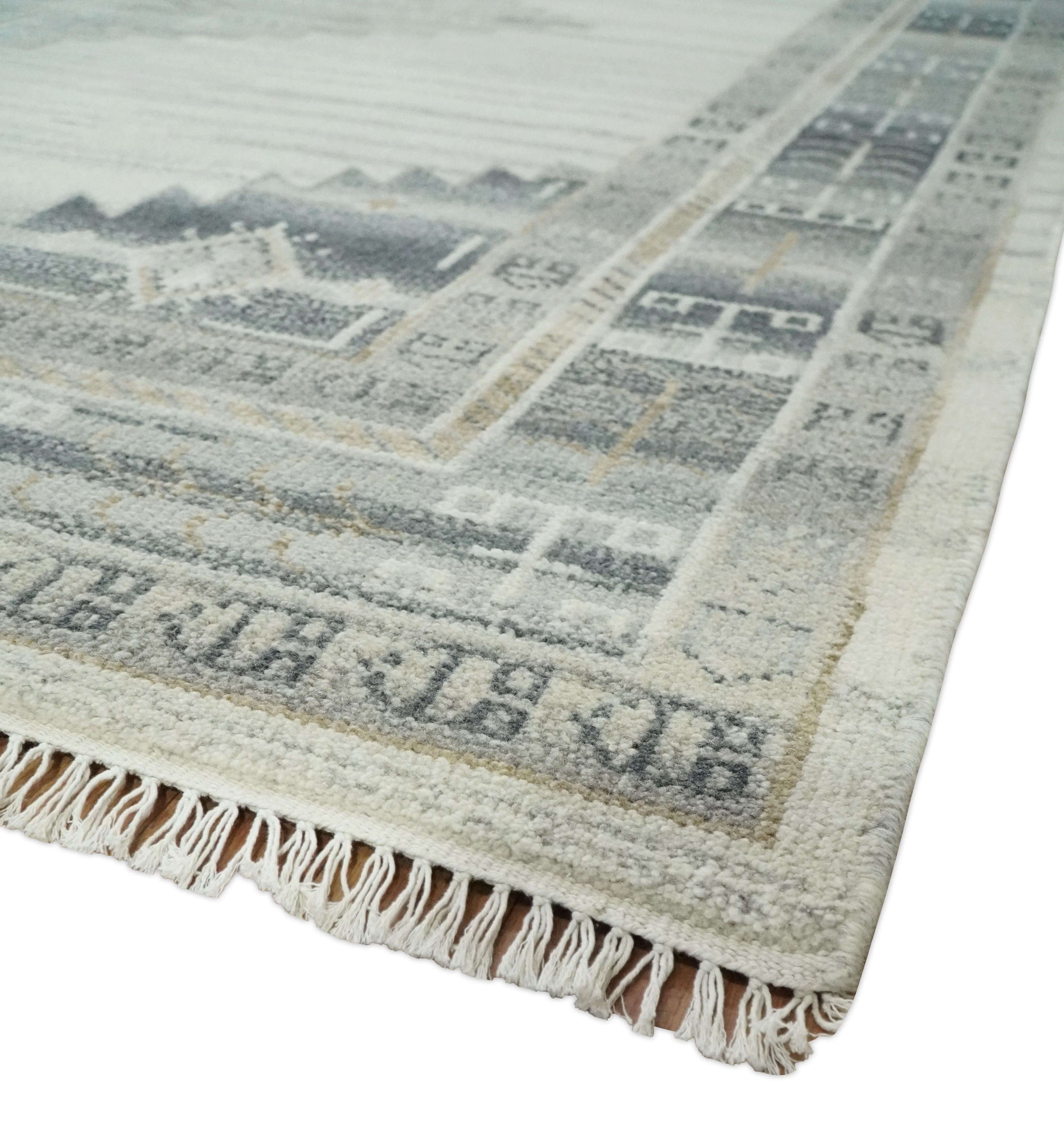 Natural Wool Hand Knotted Ivory and Gray Traditional Multi size wool Area Rug, Kids, Living Room and Bedroom Rug - Image 5