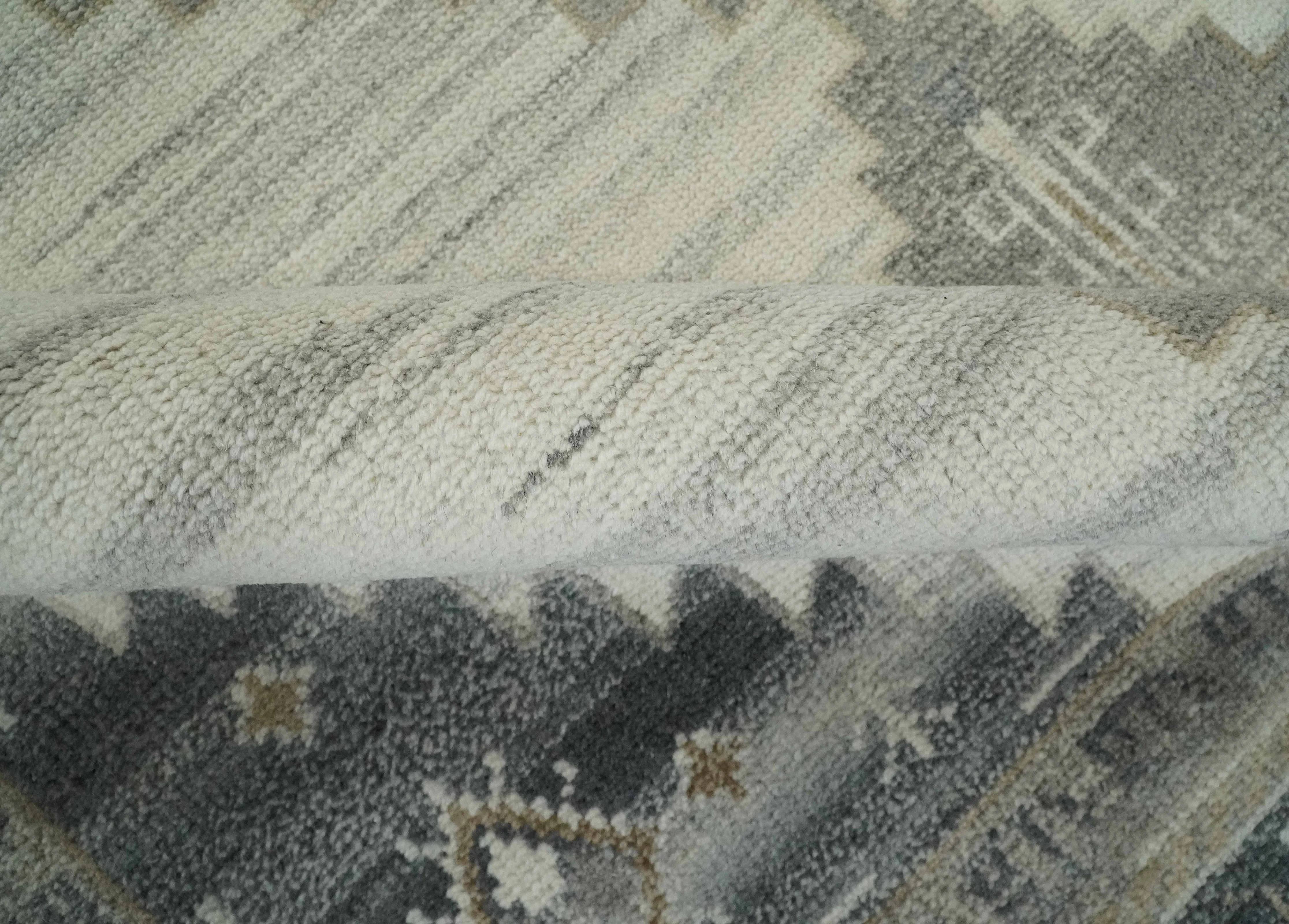 Natural Wool Hand Knotted Ivory and Gray Traditional Multi size wool Area Rug, Kids, Living Room and Bedroom Rug - Image 6