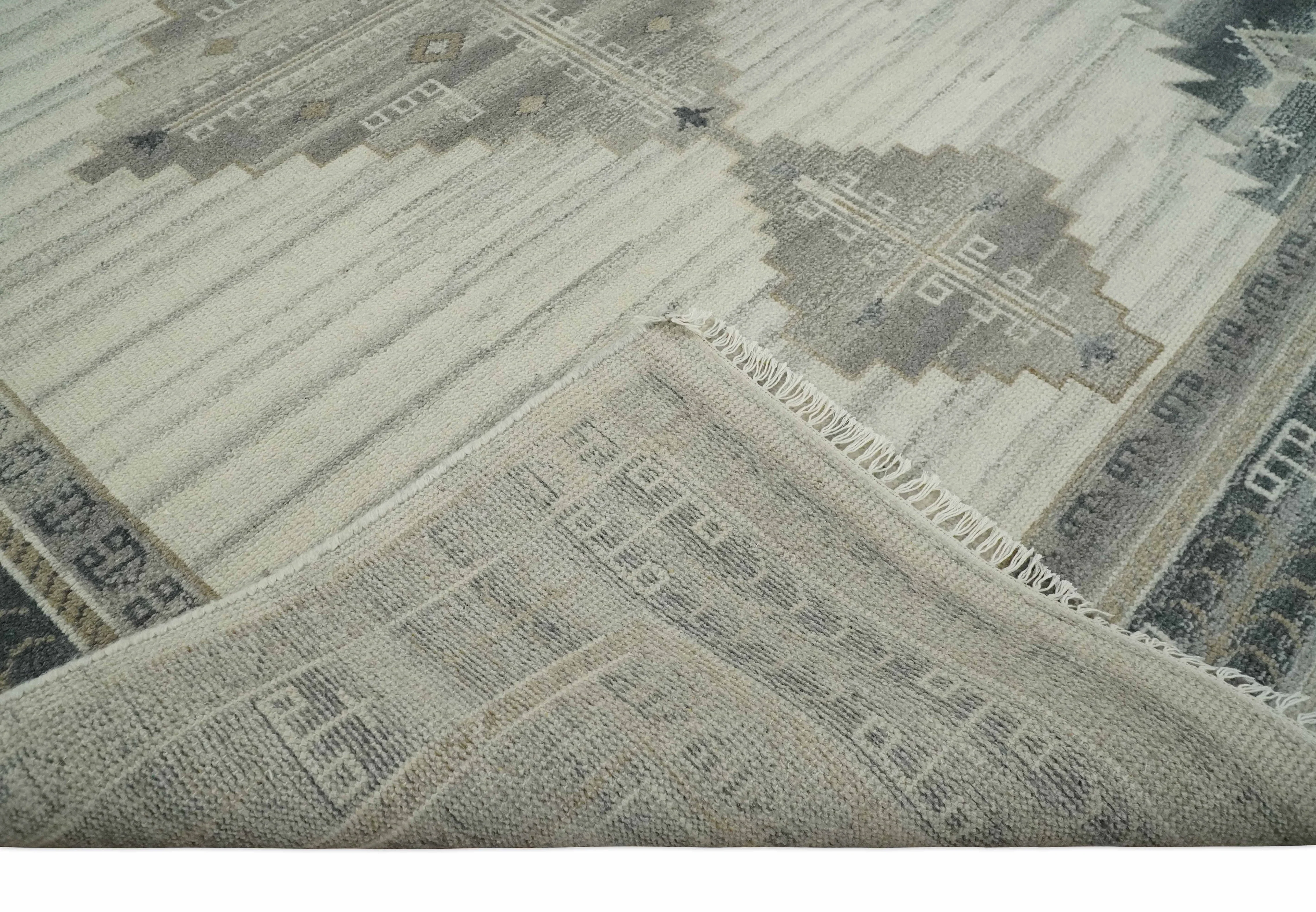 Natural Wool Hand Knotted Ivory and Gray Traditional Multi size wool Area Rug, Kids, Living Room and Bedroom Rug - Image 7