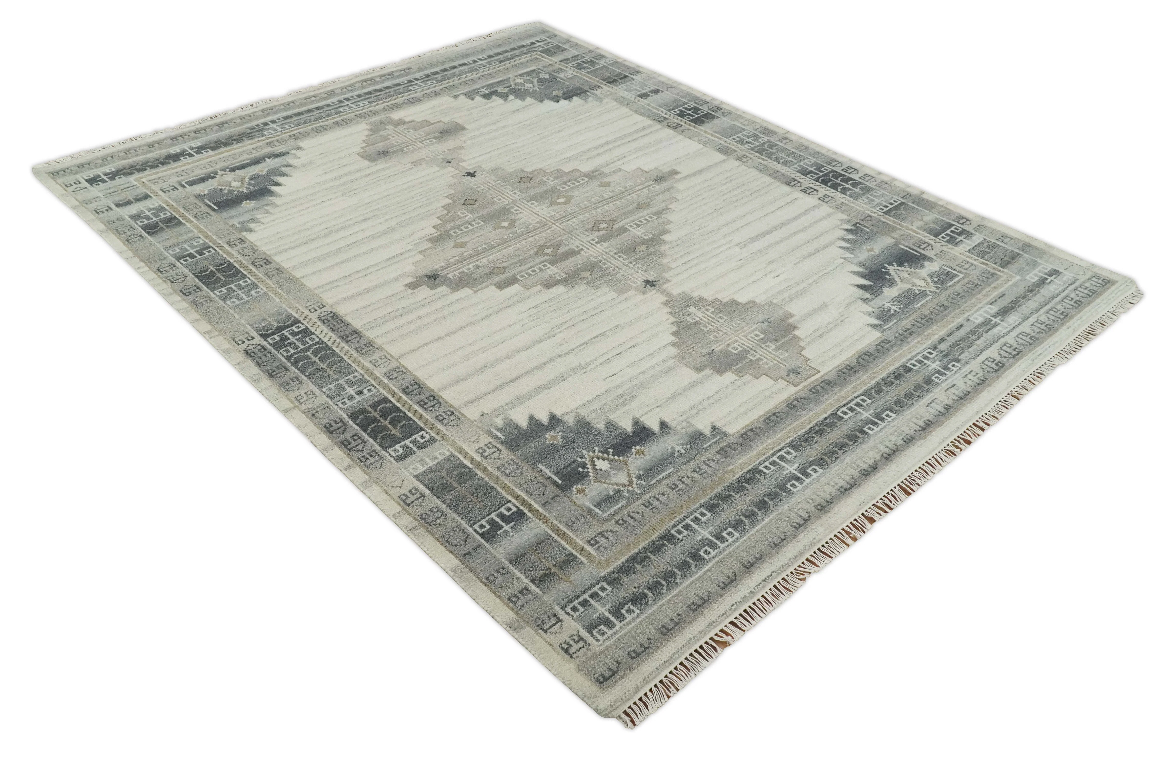 Natural Wool Hand Knotted Ivory and Gray Traditional Multi size wool Area Rug, Kids, Living Room and Bedroom Rug - Image 9
