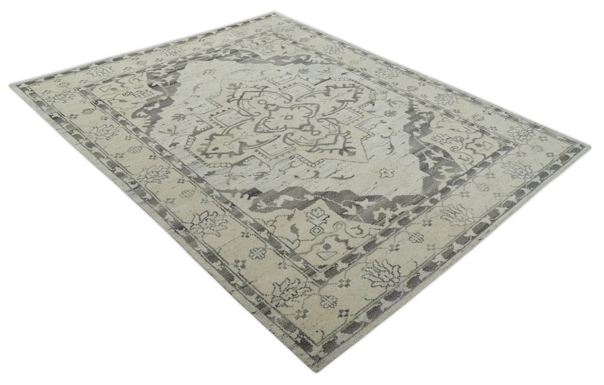 Hand Knotted Earthy Neutral Serapi Wool Rug, Charcoal, Beige and Ivory - Image 9