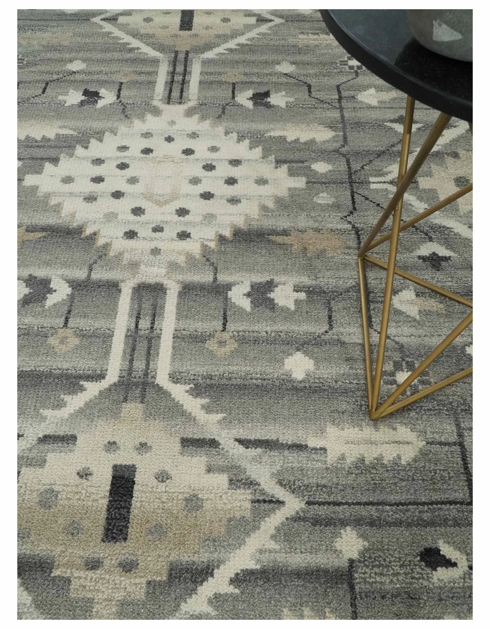 Hand Knotted Ivory and Gray Traditional Tribal Natural Wool Custom Made wool Area Rug, Kids, Living Room and Bedroom Rug - Image 2