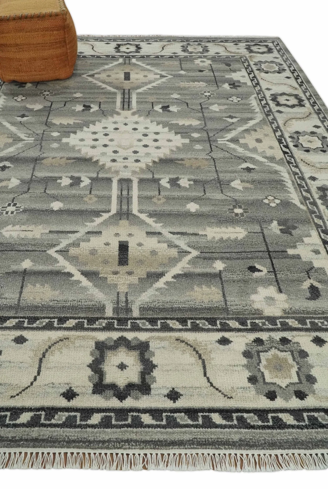 Hand Knotted Ivory and Gray Traditional Tribal Natural Wool Custom Made wool Area Rug, Kids, Living Room and Bedroom Rug - Image 3