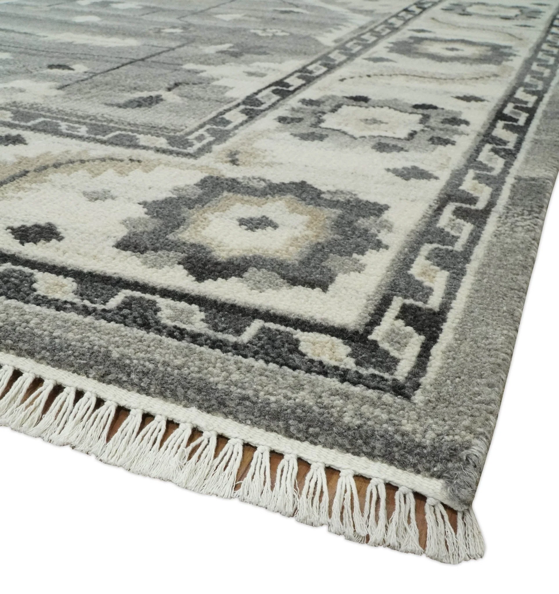 Hand Knotted Ivory and Gray Traditional Tribal Natural Wool Custom Made wool Area Rug, Kids, Living Room and Bedroom Rug - Image 5