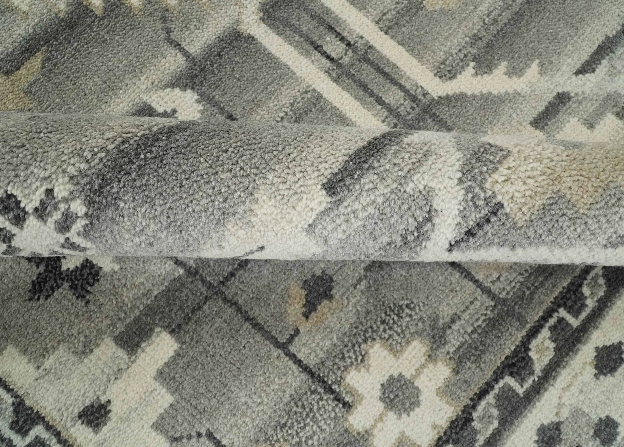 Hand Knotted Ivory and Gray Traditional Tribal Natural Wool Custom Made wool Area Rug, Kids, Living Room and Bedroom Rug - Image 6