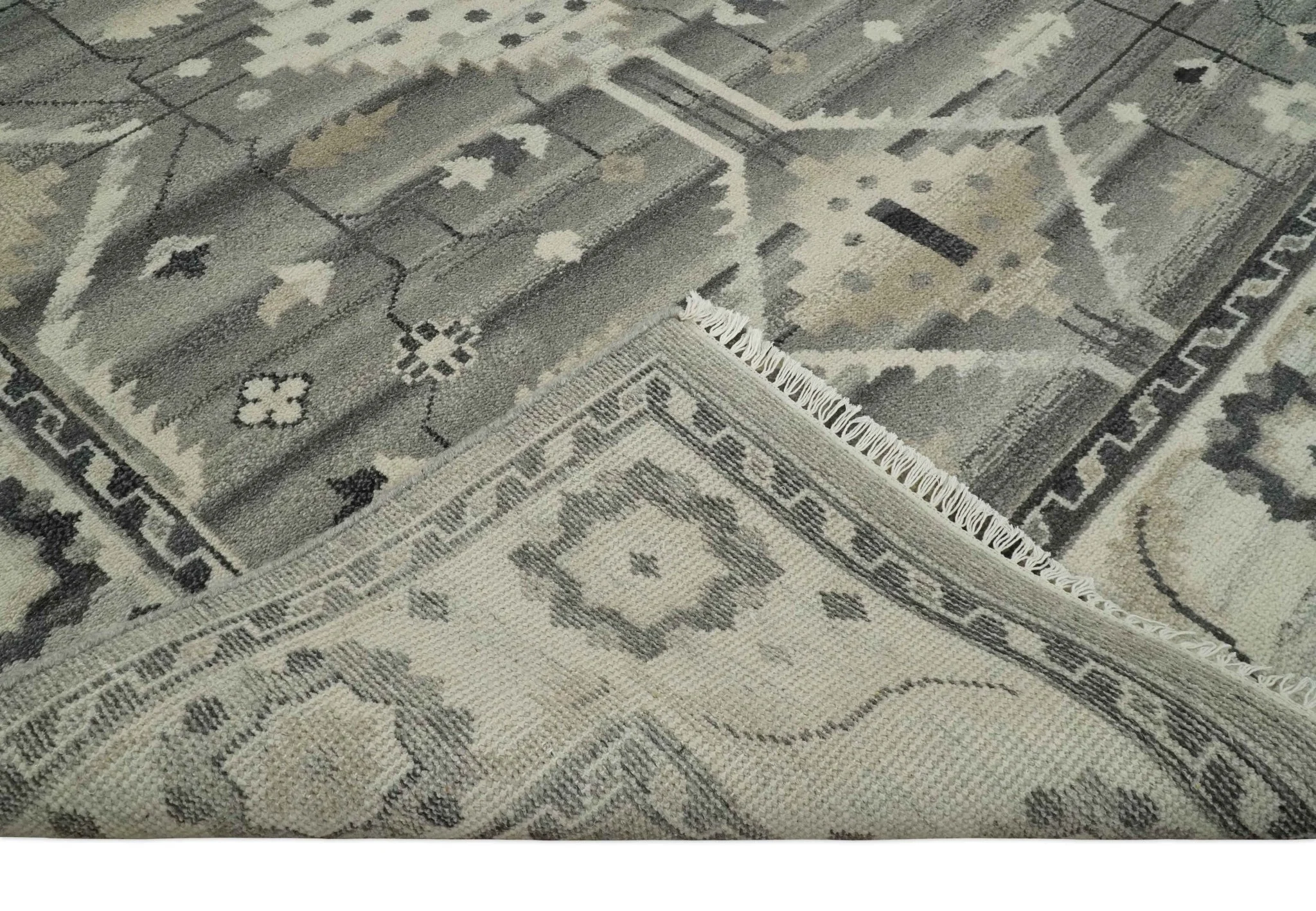 Hand Knotted Ivory and Gray Traditional Tribal Natural Wool Custom Made wool Area Rug, Kids, Living Room and Bedroom Rug - Image 7