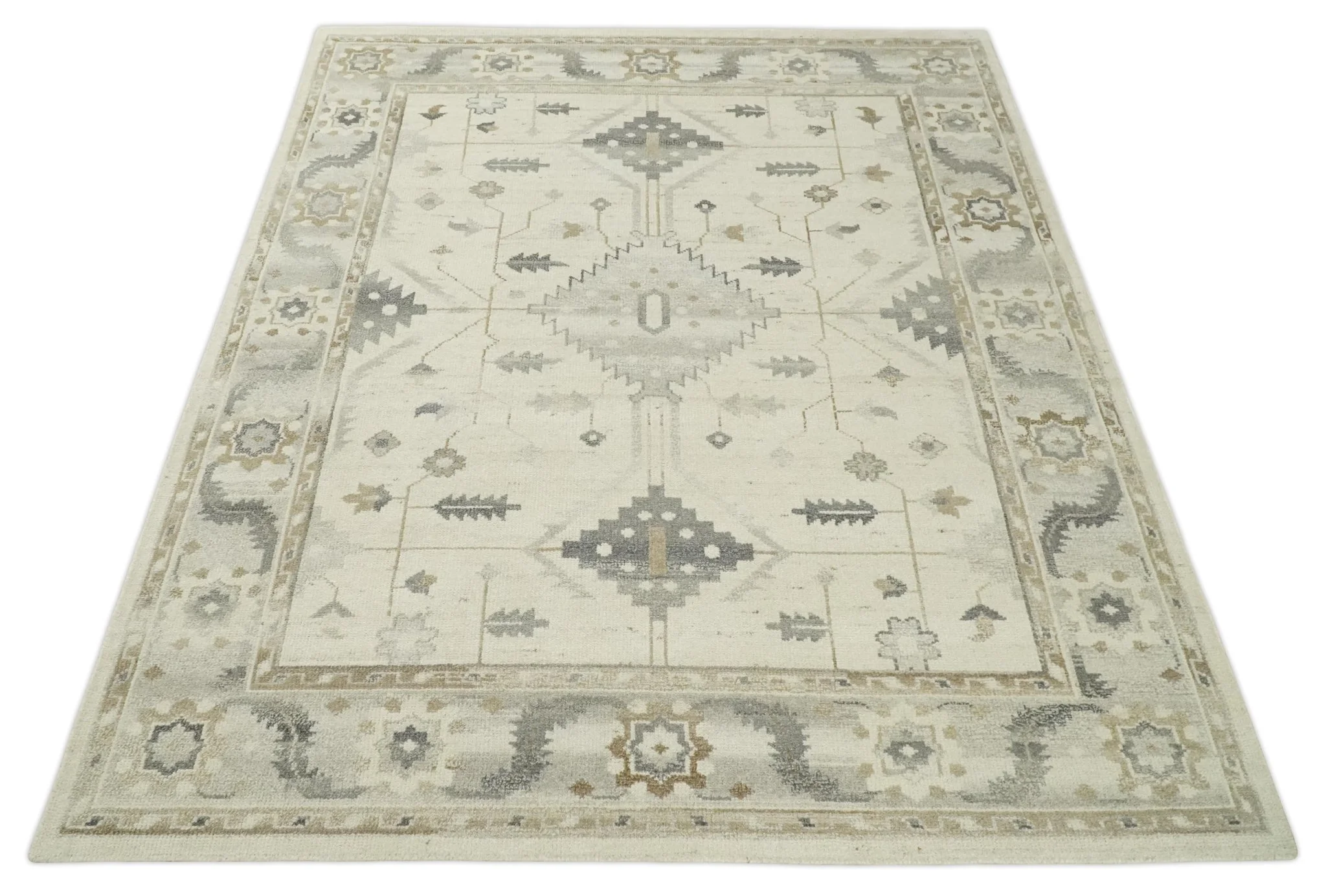 Custom Made Hand Knotted Ivory and Charcoal Traditional Tribal Natural Wool Area Rug, Kids, Living Room and Bedroom Rug - Image 10
