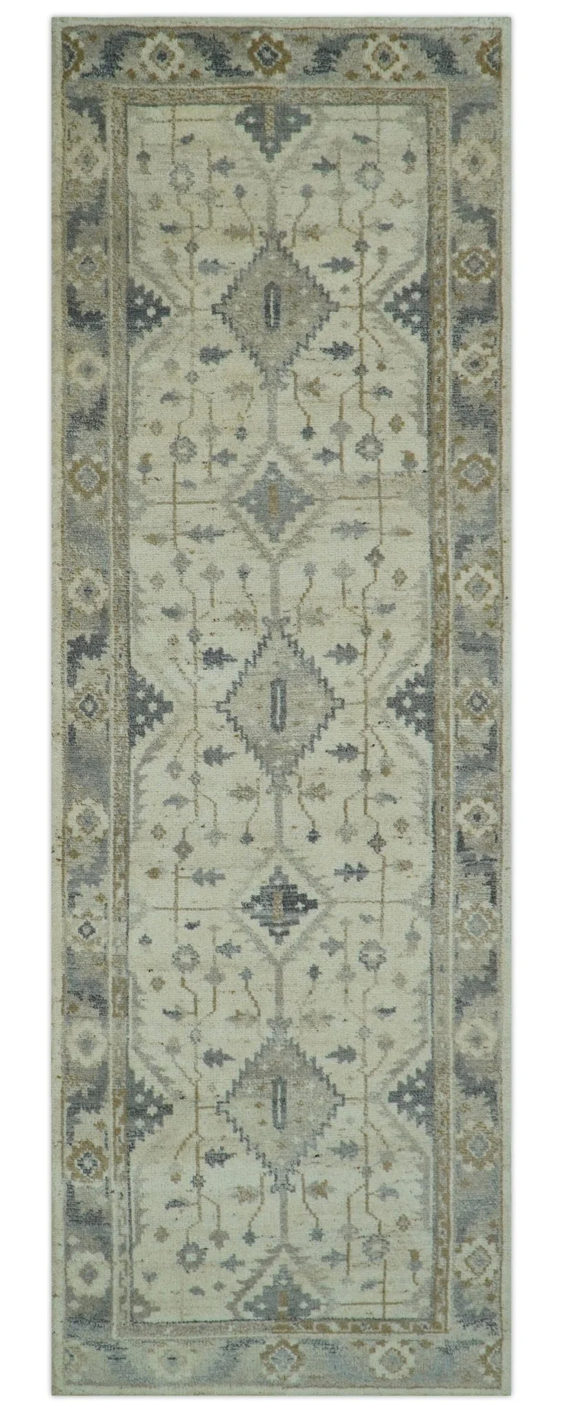 Custom Made Hand Knotted Ivory and Charcoal Traditional Tribal Natural Wool Area Rug, Kids, Living Room and Bedroom Rug - Image 11